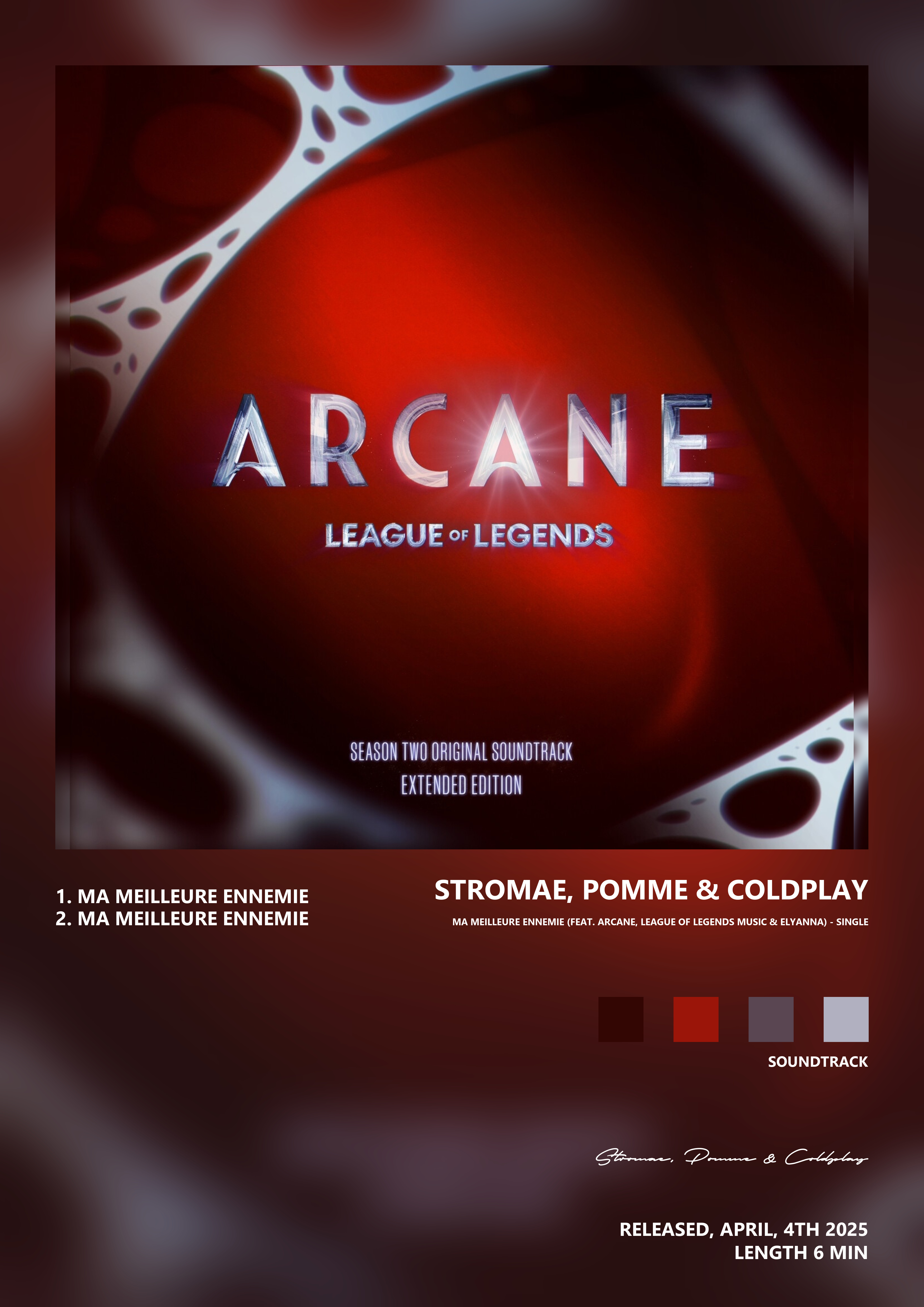 Music poster: Stromae Pomme Coldplay - Ma Meilleure Ennemie feat Arcane League of Legends Music Elyanna - Single