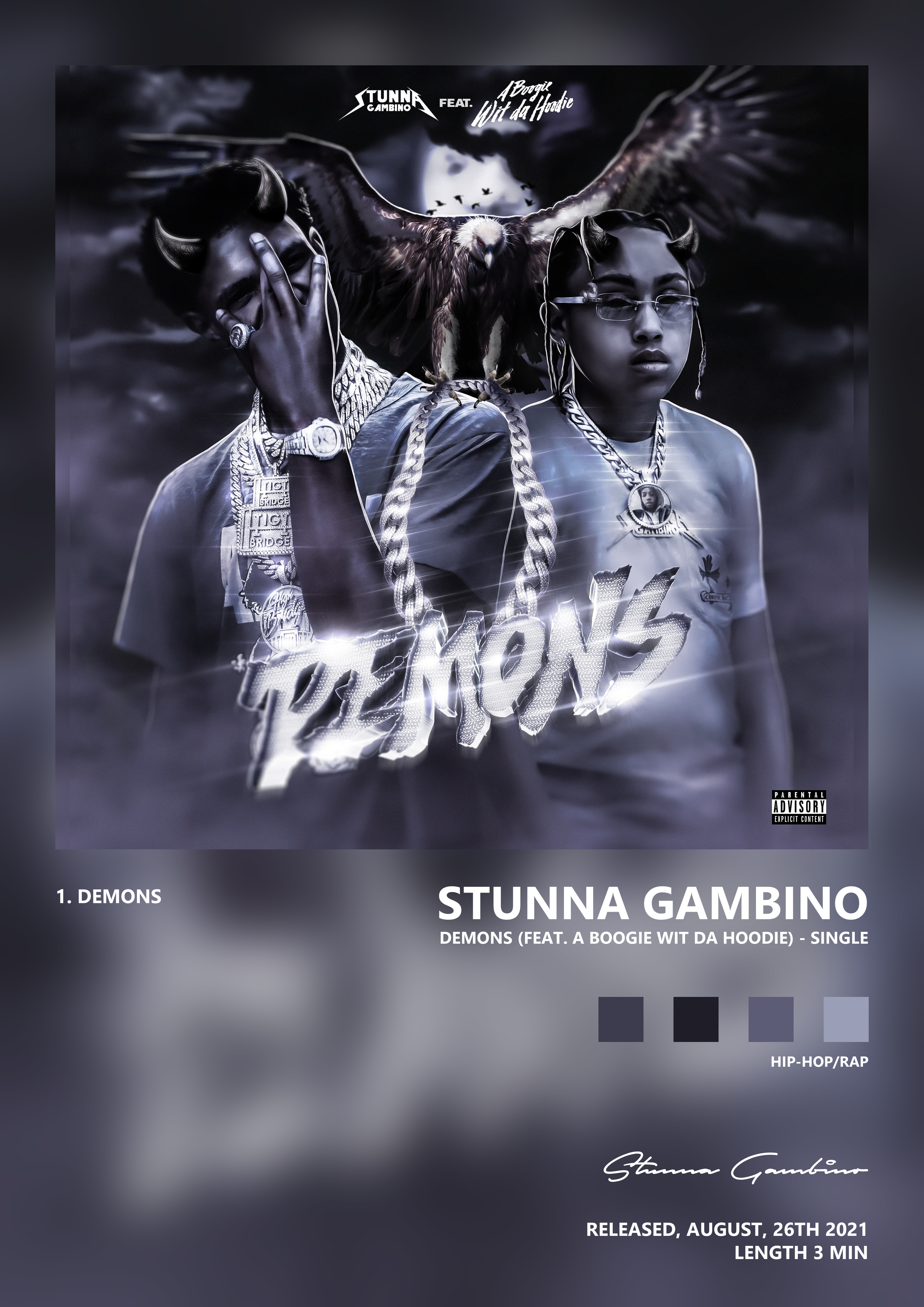 Music poster: Stunna Gambino - Demons feat A Boogie wit da Hoodie - Single