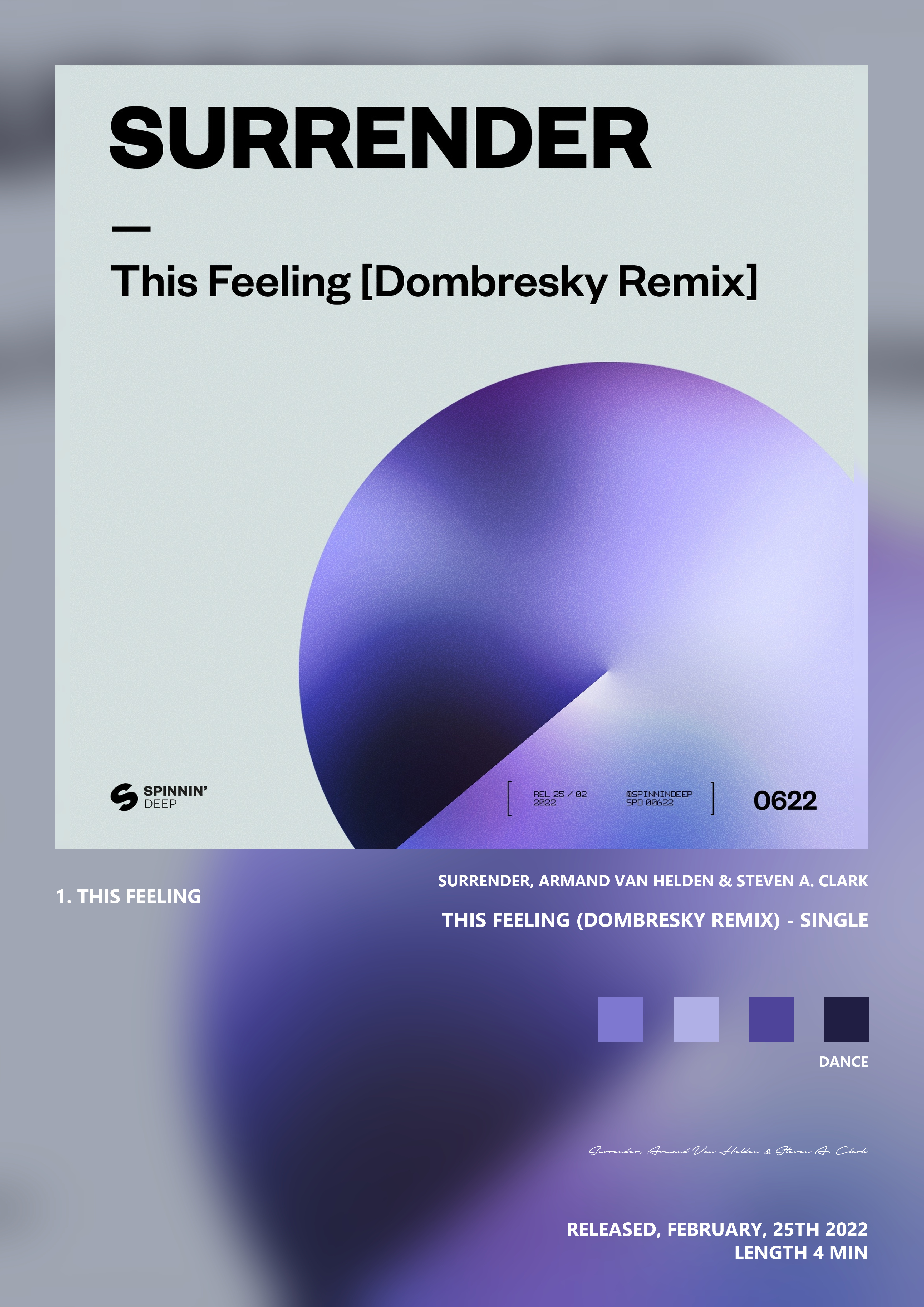 Music poster: Surrender Armand Van Helden Steven A Clark - This Feeling Dombresky Remix - Single