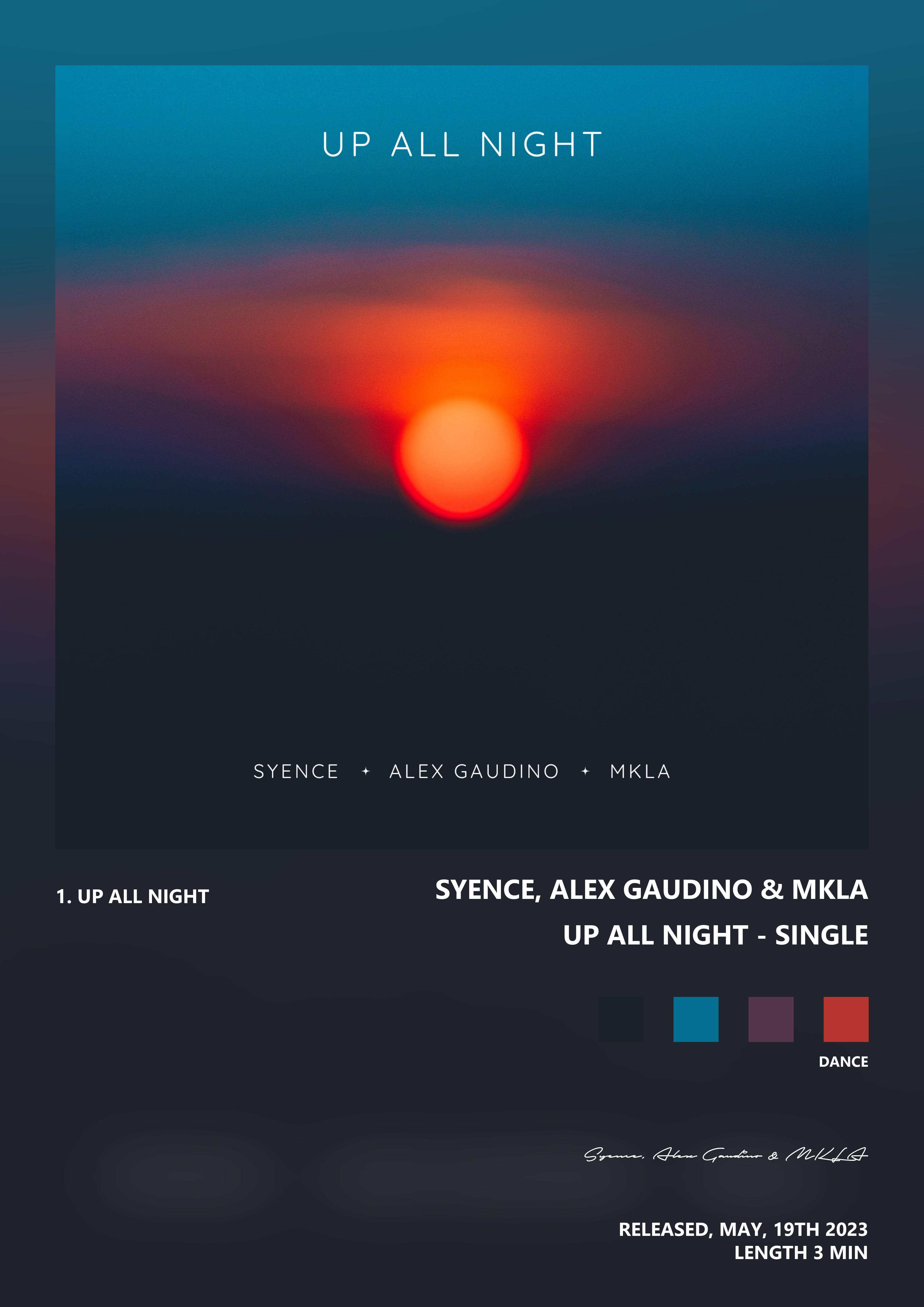 Music poster: Syence Alex Gaudino MKLA - up all night - Single