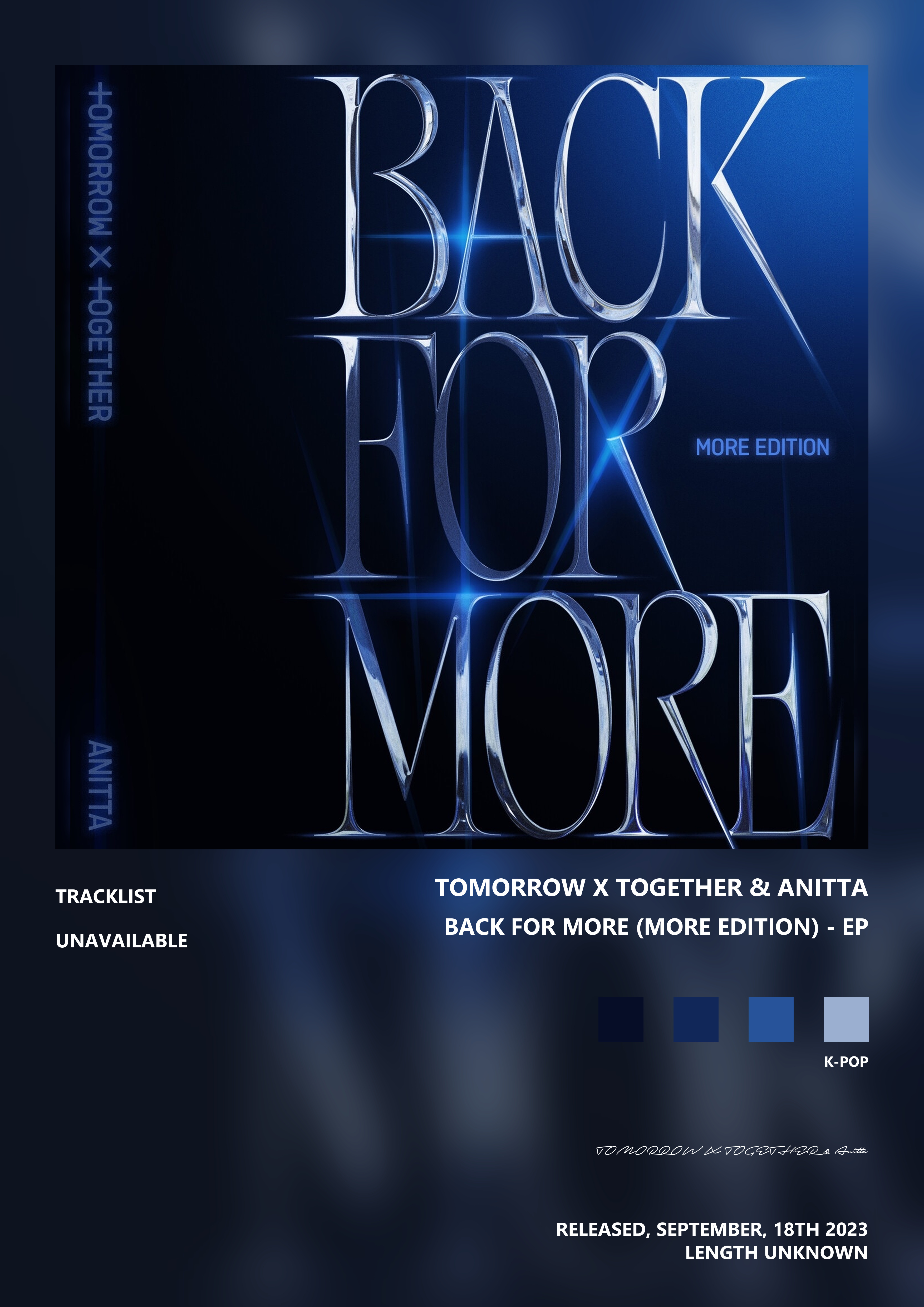 Music poster: TOMORROW X TOGETHER Anitta - Back for More More Edition - EP