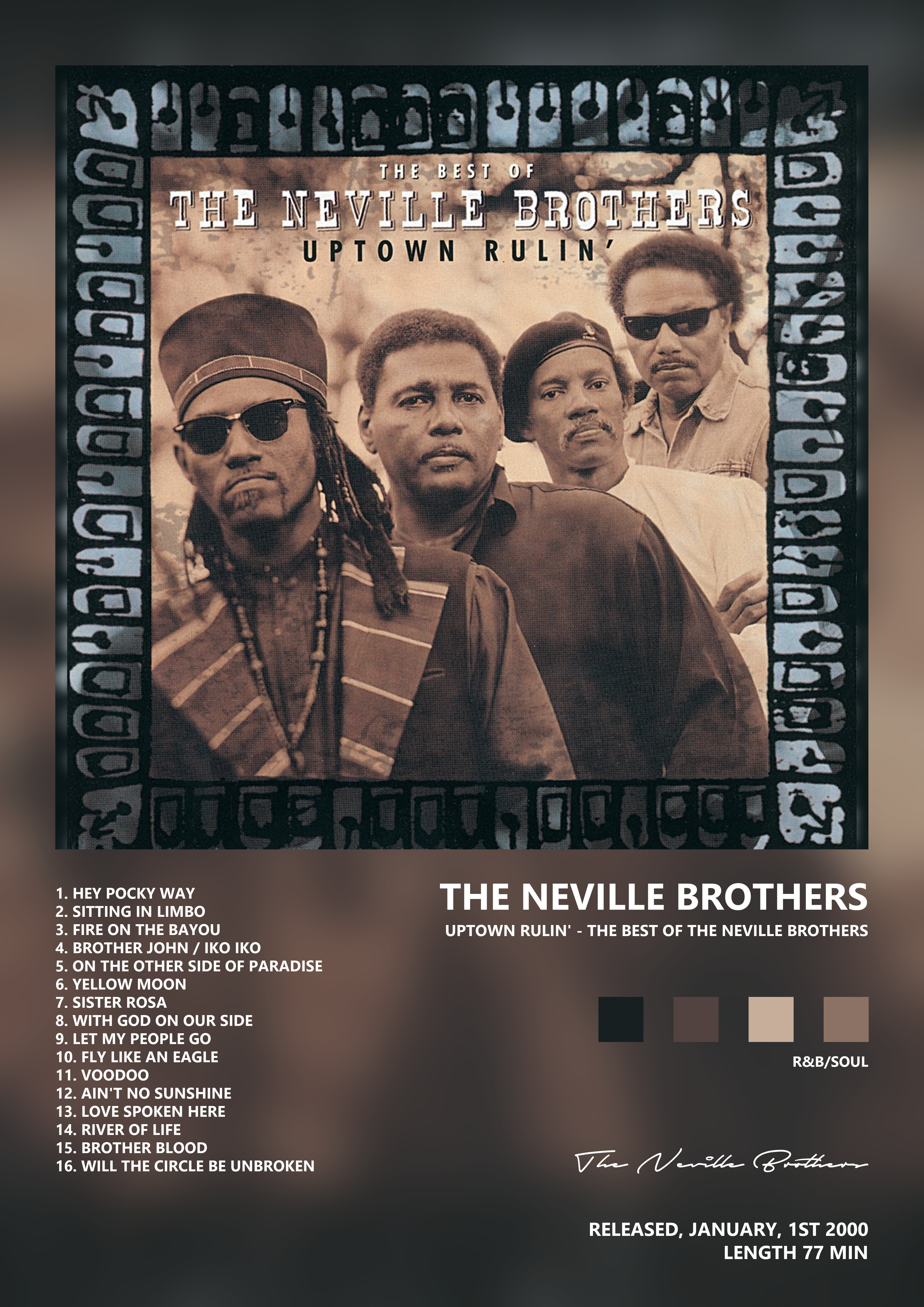 Music poster: The Neville Brothers - Uptown Rulin - The Best of the Neville Brothers