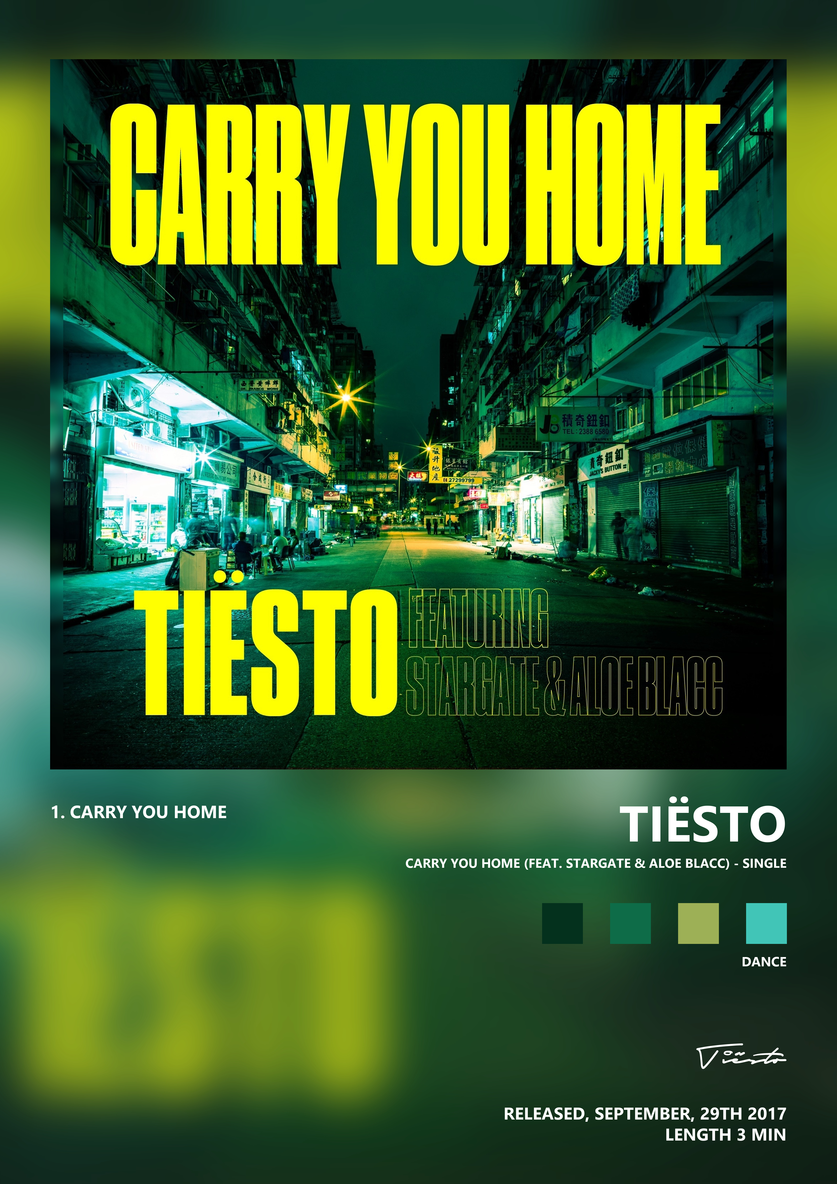 Music poster: Tiësto - Carry You Home feat StarGate Aloe Blacc - Single