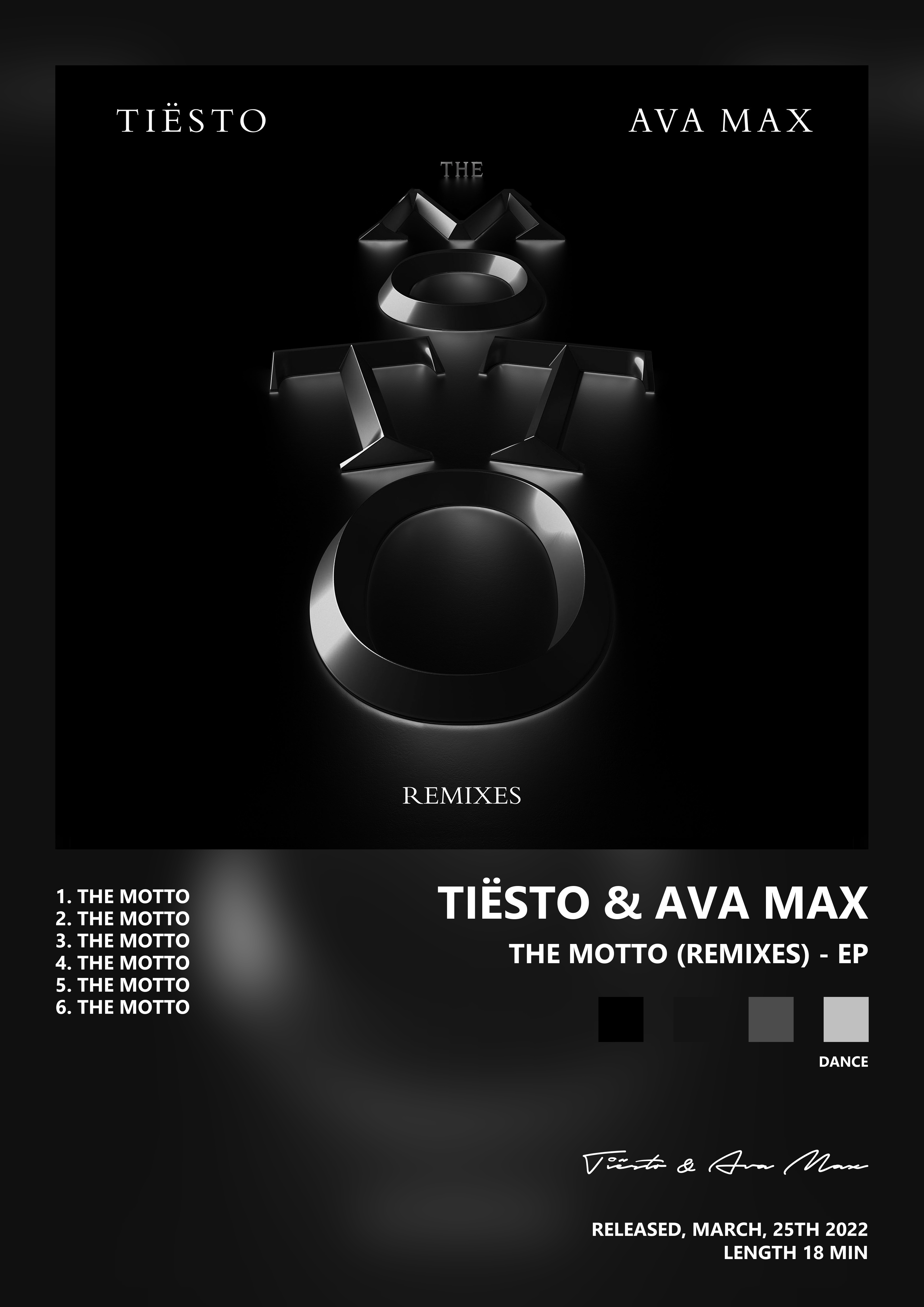Music poster: Tiësto Ava Max - The Motto Remixes - EP