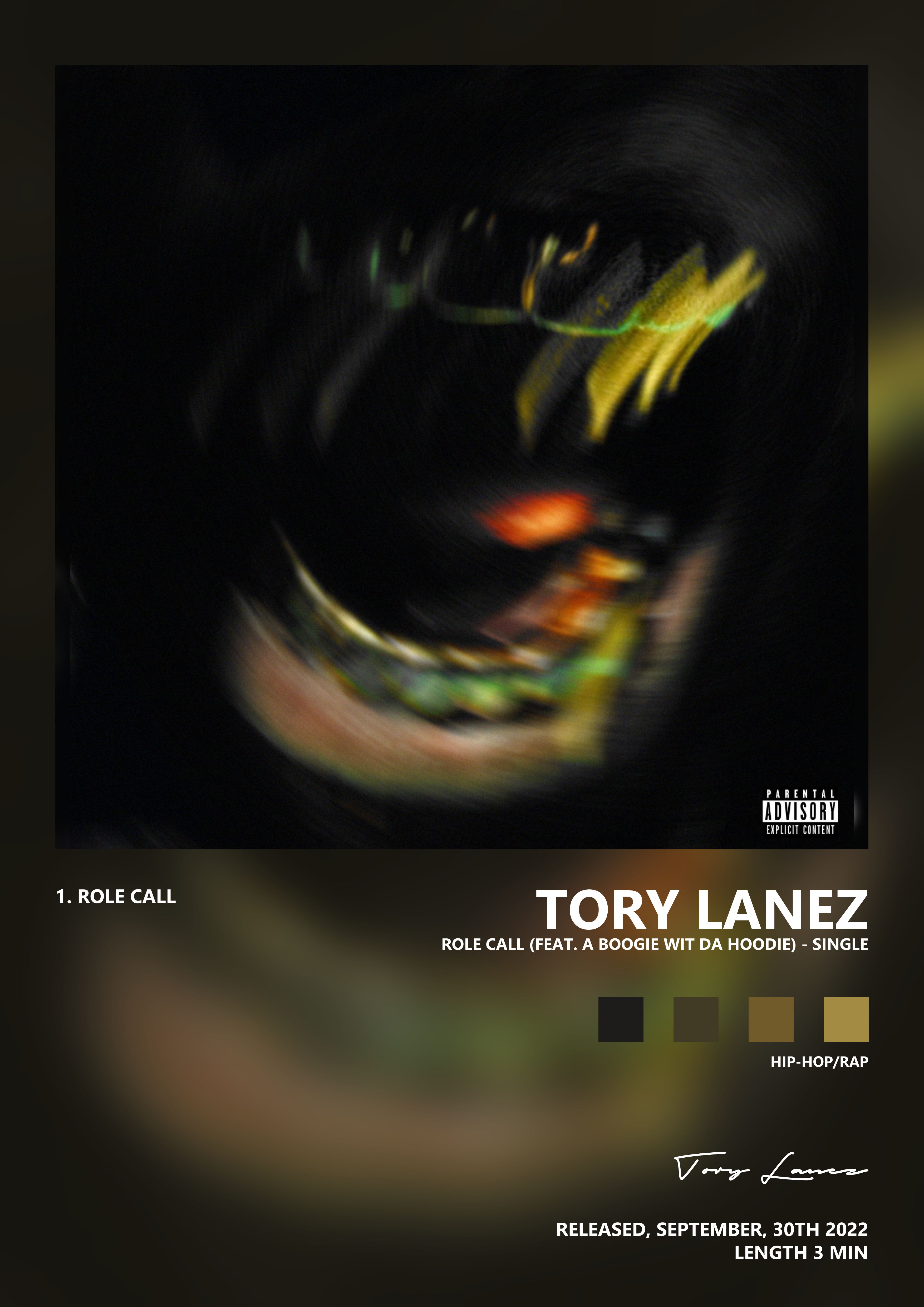 Music poster: Tory Lanez - Role Call feat A Boogie Wit da Hoodie - Single