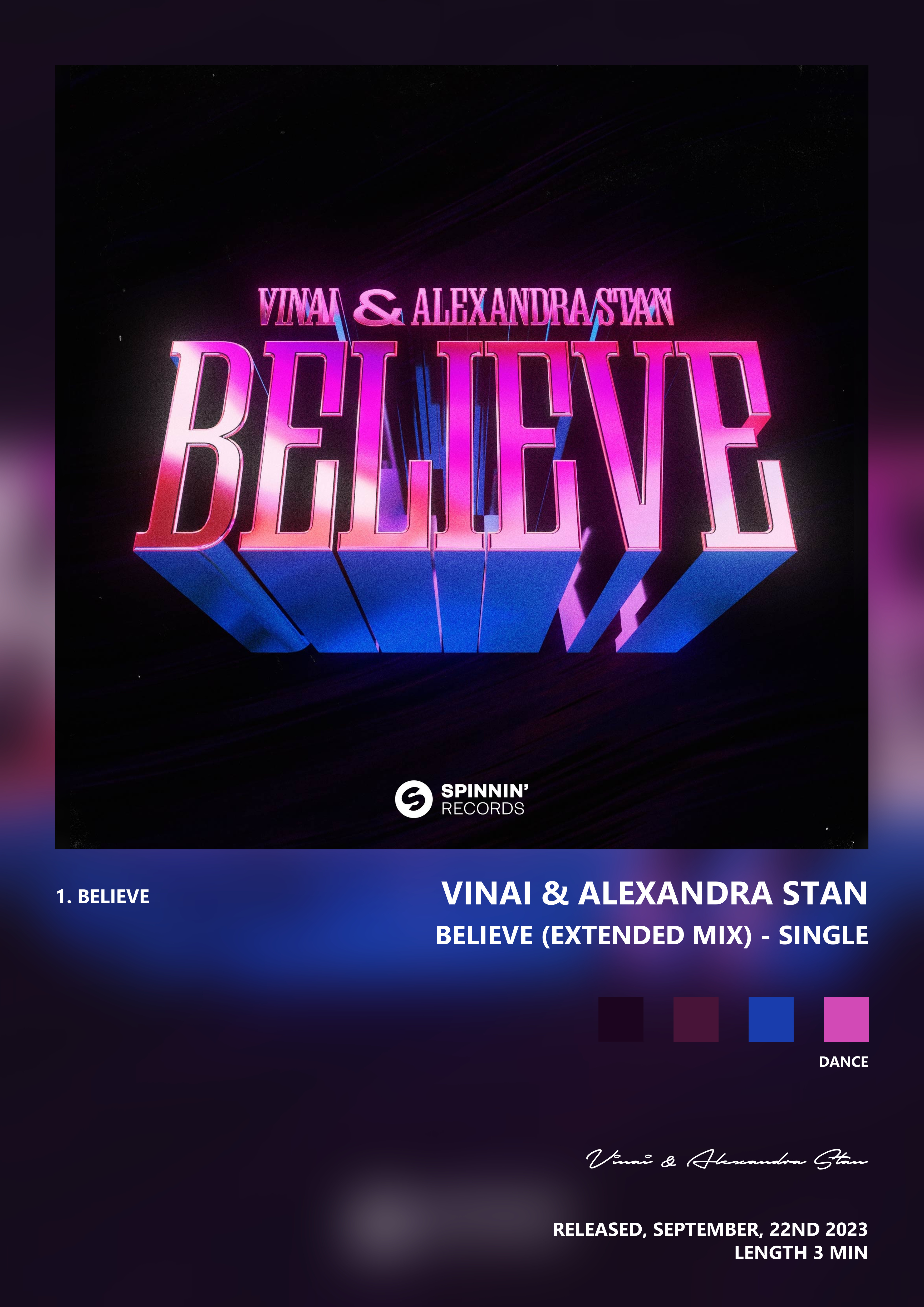 Music poster: Vinai Alexandra Stan - Believe Extended Mix - Single