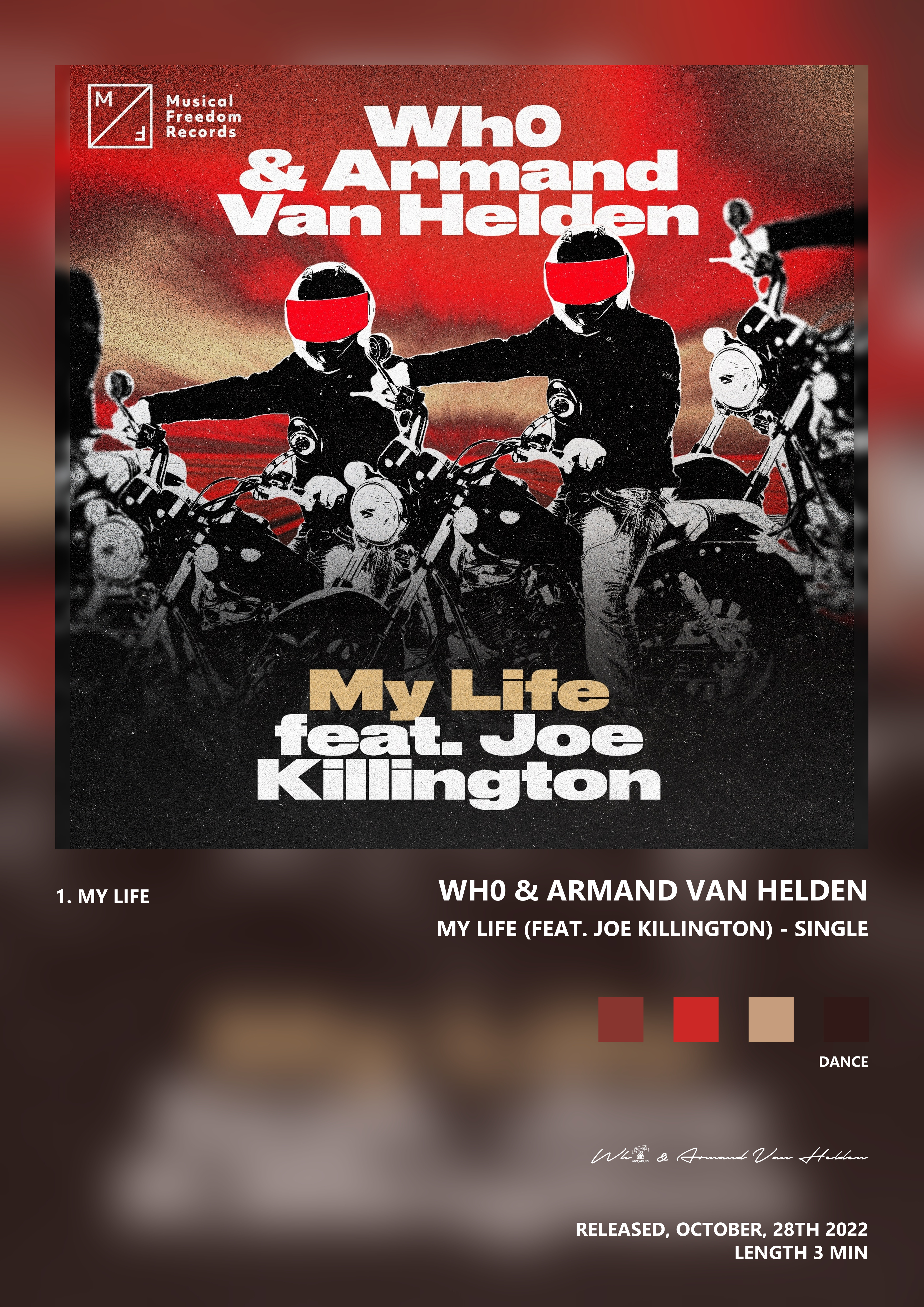 Music poster: Wh0 Armand Van Helden - My Life feat Joe Killington - Single