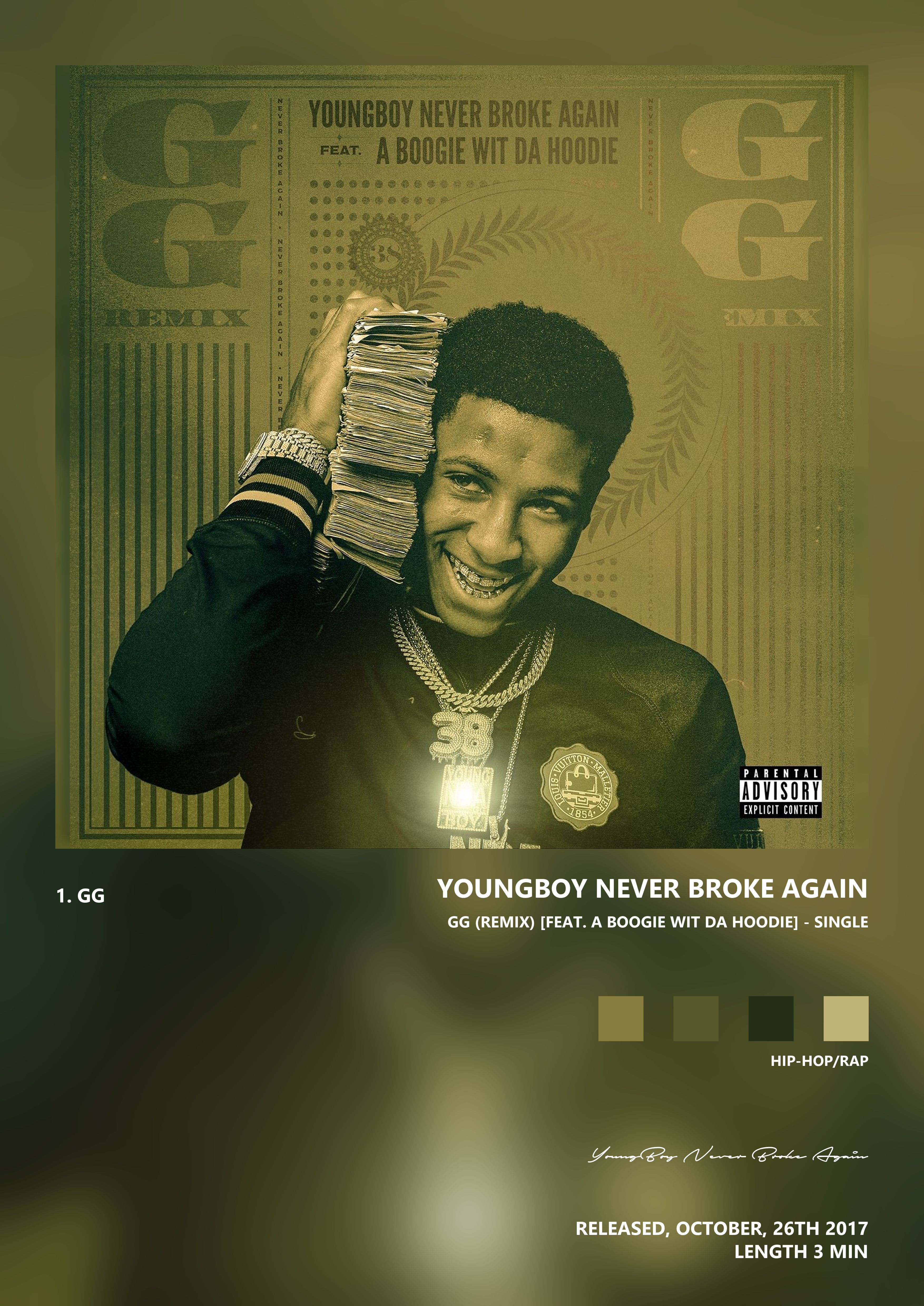 Music poster: YoungBoy Never Broke Again - GG Remix feat A Boogie wit da Hoodie - Single