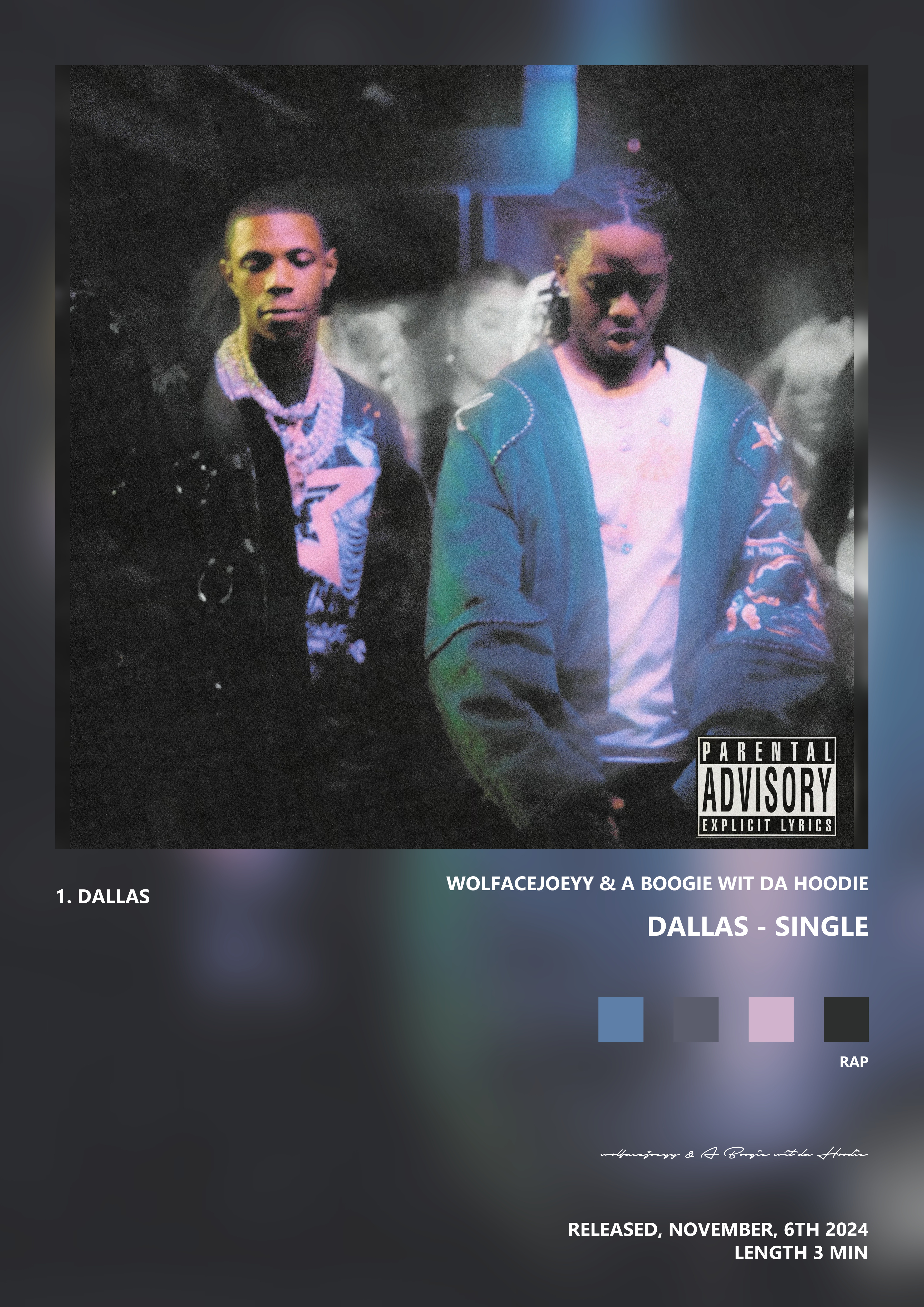 Music poster: wolfacejoeyy A Boogie wit da Hoodie - Dallas - Single