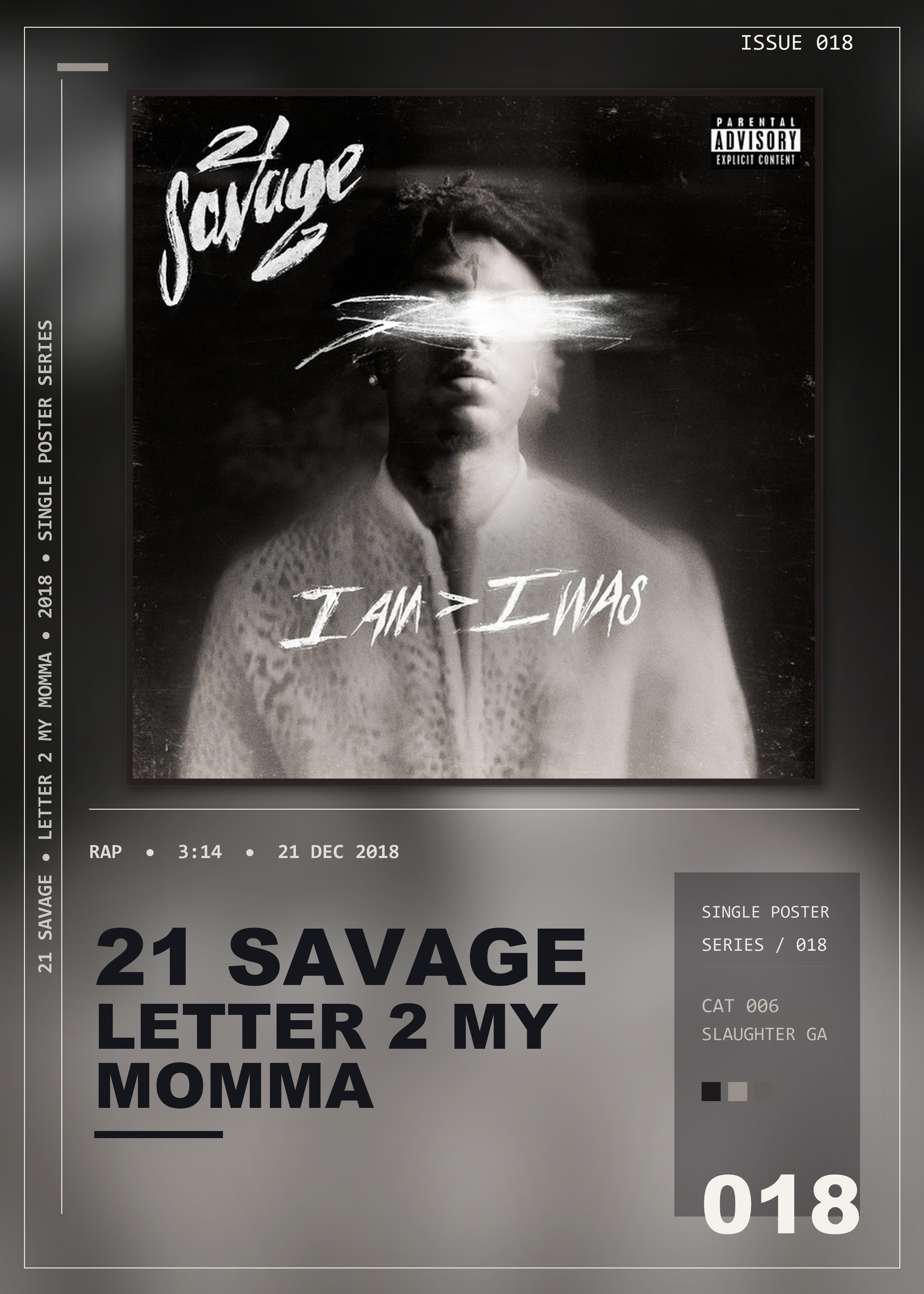 Music poster: 21 Savage - letter 2 my momma