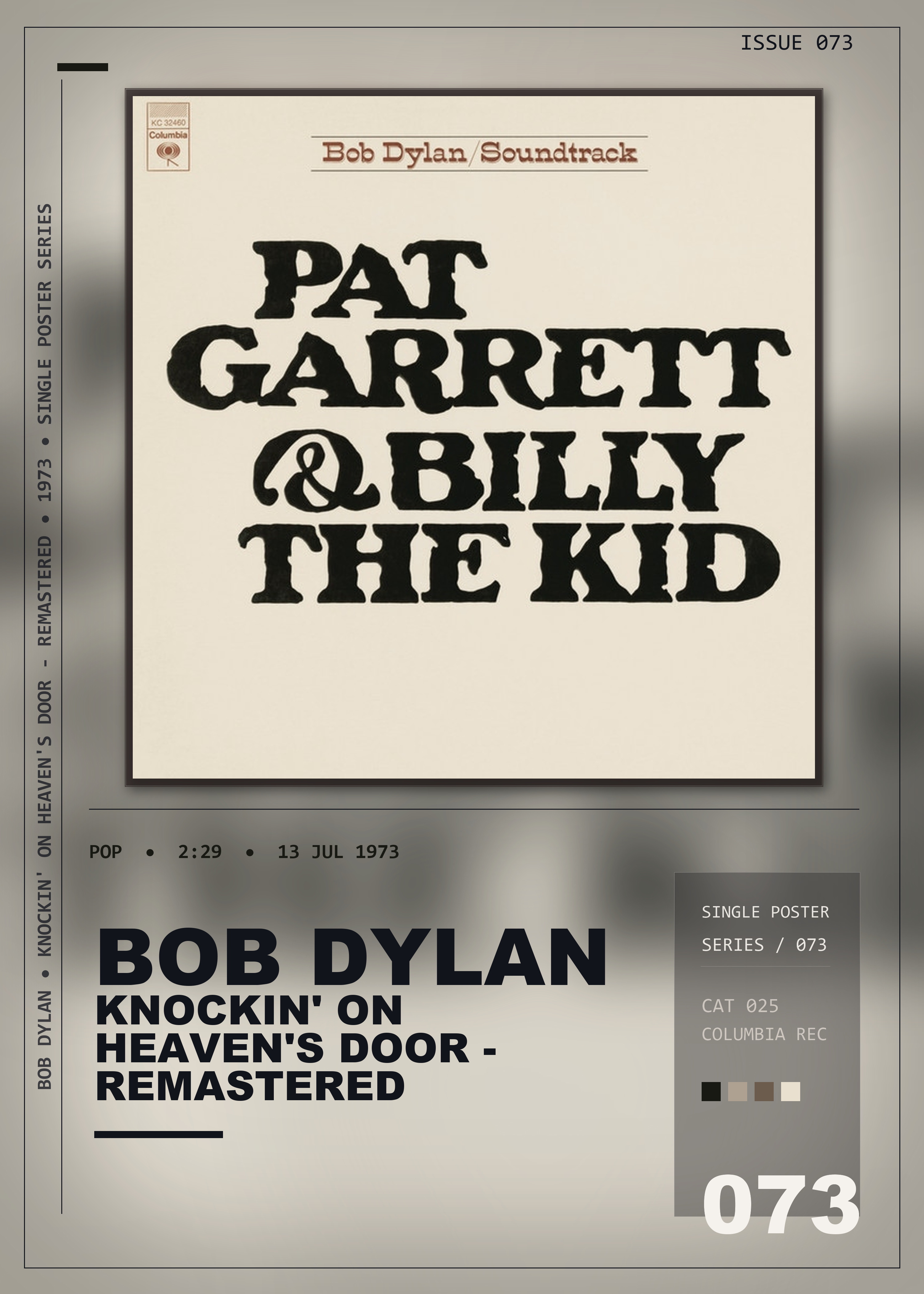 Music poster: Bob Dylan - Knockin On Heavens Door - Remastered