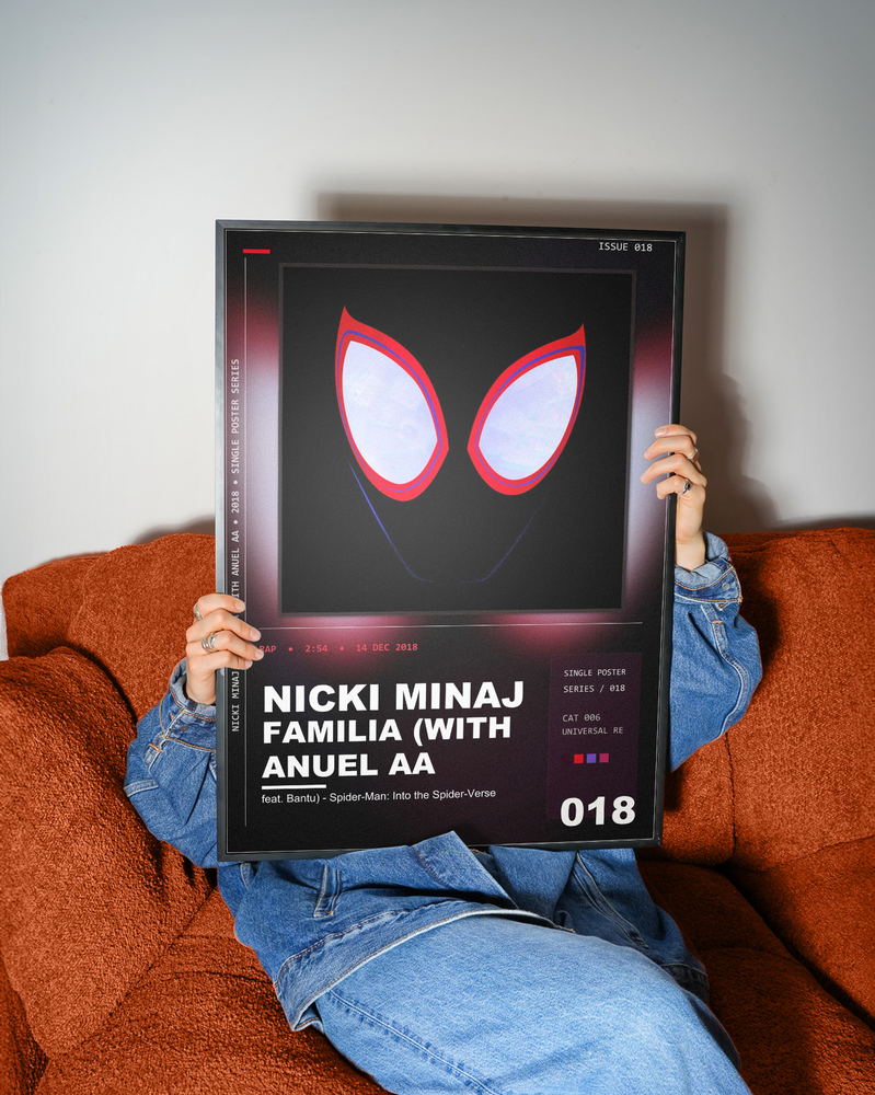Music poster: Nicki Minaj - Familia with Anuel Aa feat Bantu - Spider-Man Into the Spider-Verse