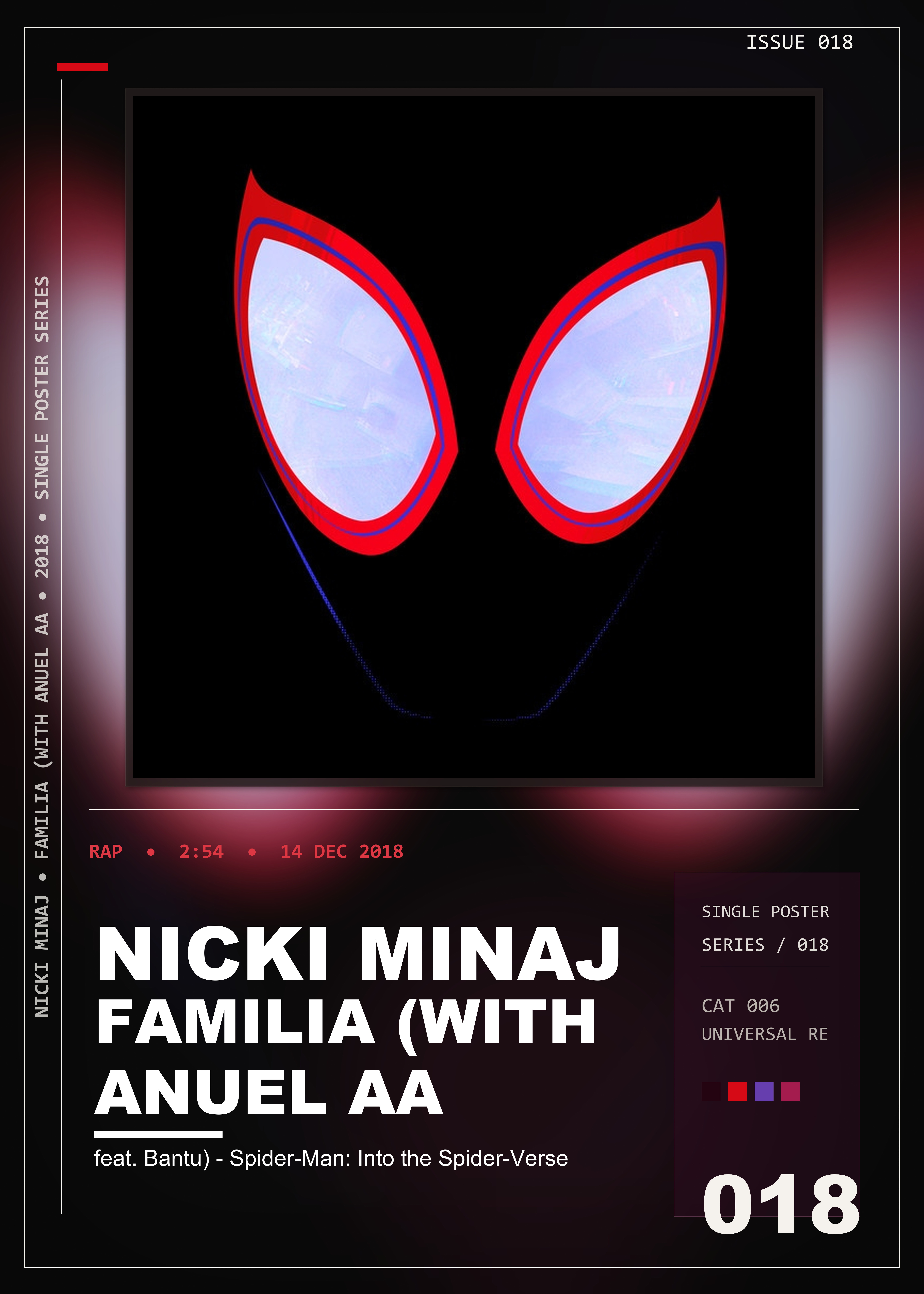 Music poster: Nicki Minaj - Familia with Anuel Aa feat Bantu - Spider-Man Into the Spider-Verse