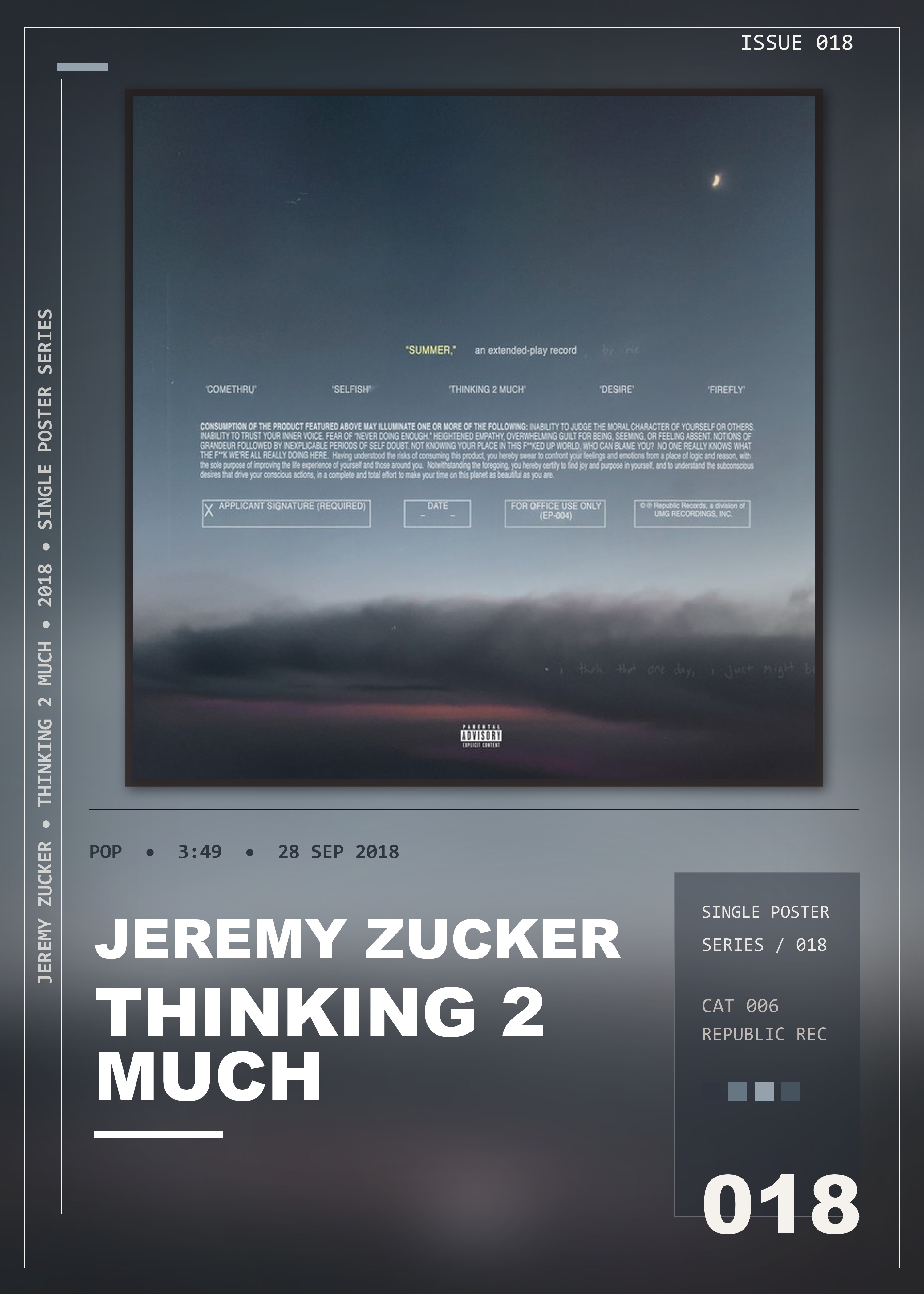 Music poster: Jeremy Zucker - thinking 2 much
