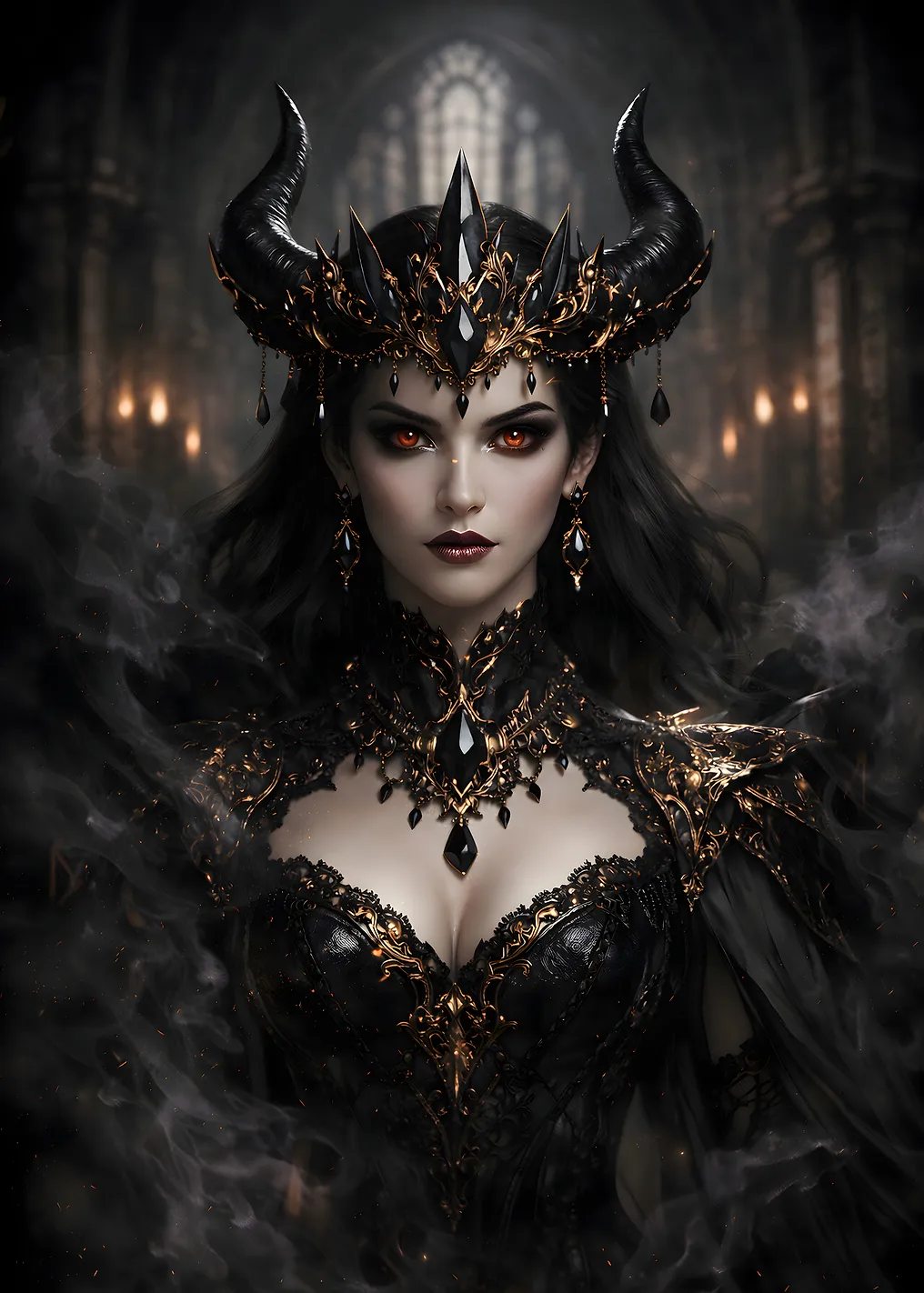 Dark Queen with Horned Crown Portrait