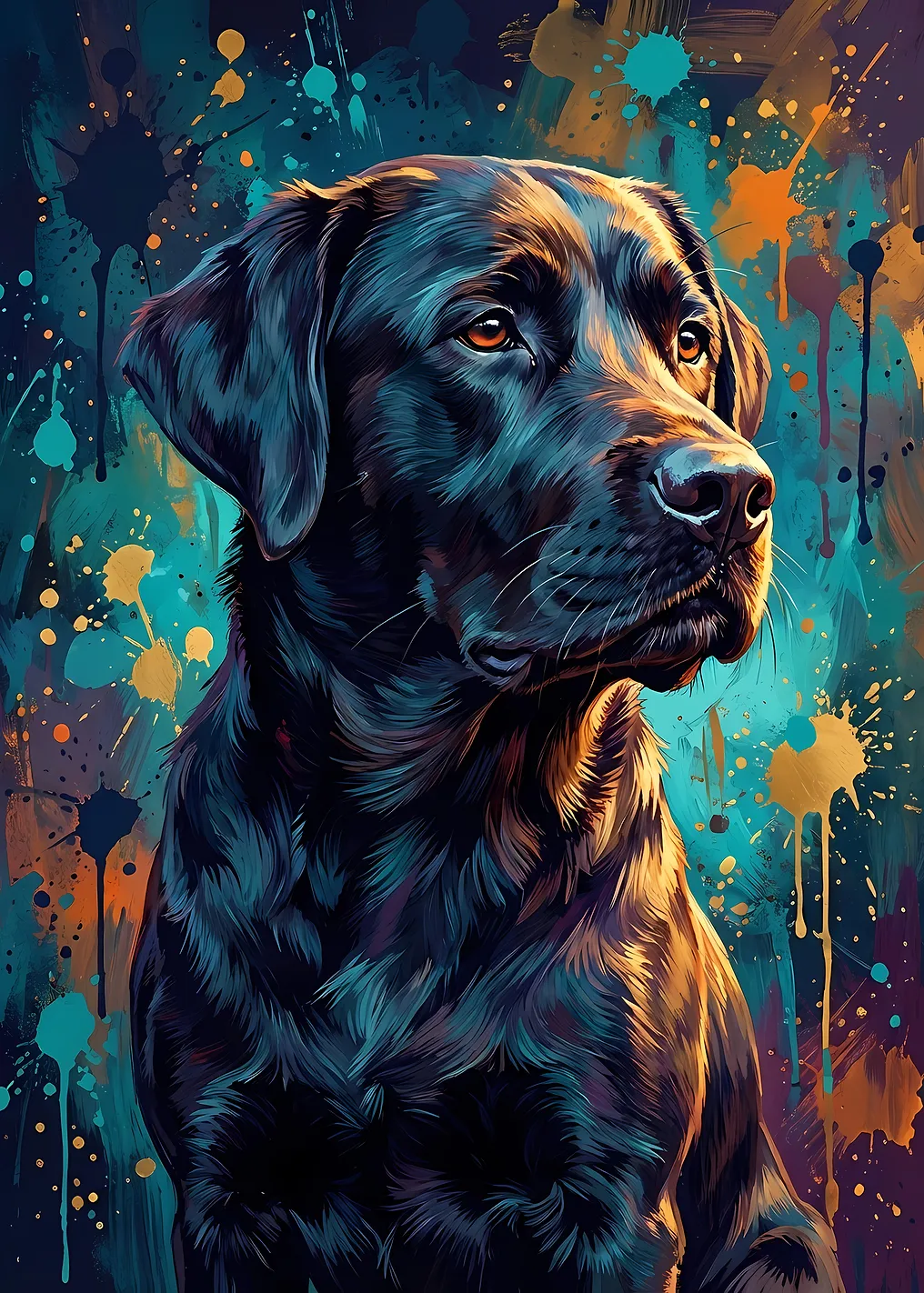 Black Labrador Dog Portrait with Splatters