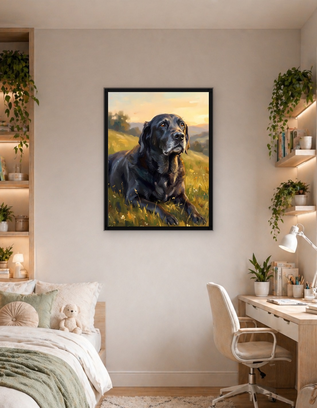 Black Labrador Portrait in Field Painting
