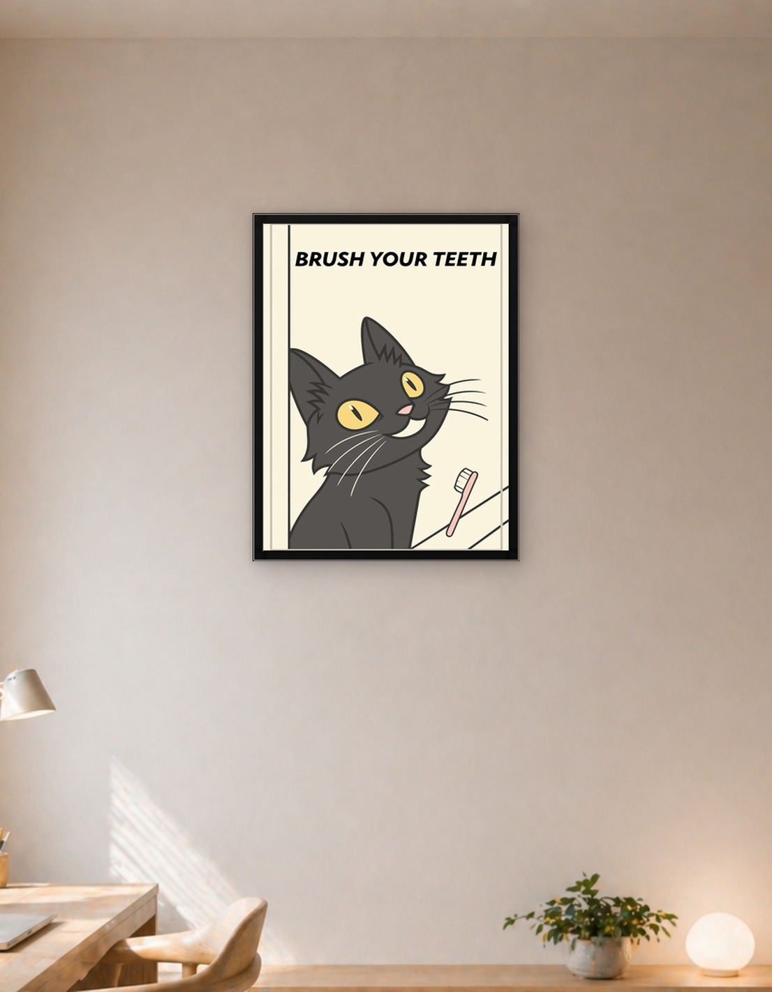 Brush Your Teeth Cat Cartoon Poster