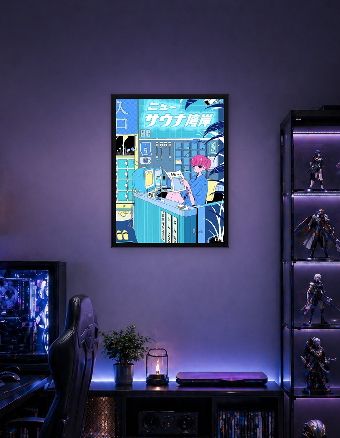 Anime-style Sauna Reception with Pink-Haired Girl