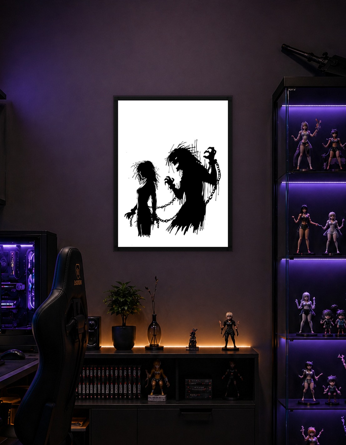 Chained Woman and Monster Silhouette