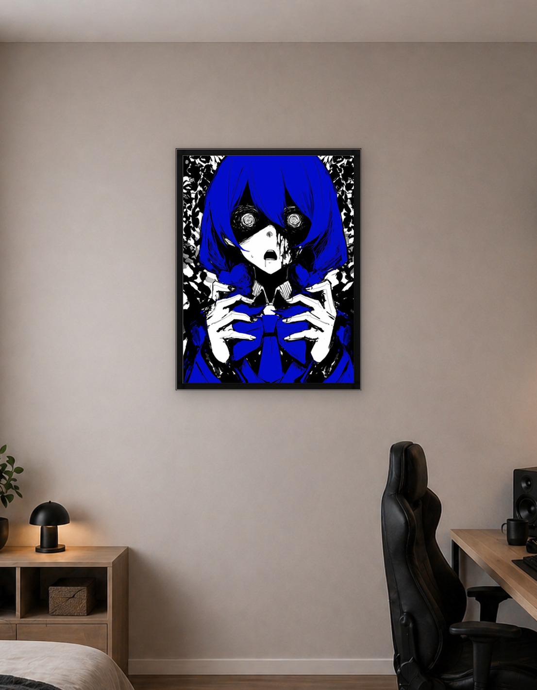 Distressed Anime Girl with Blue Hair