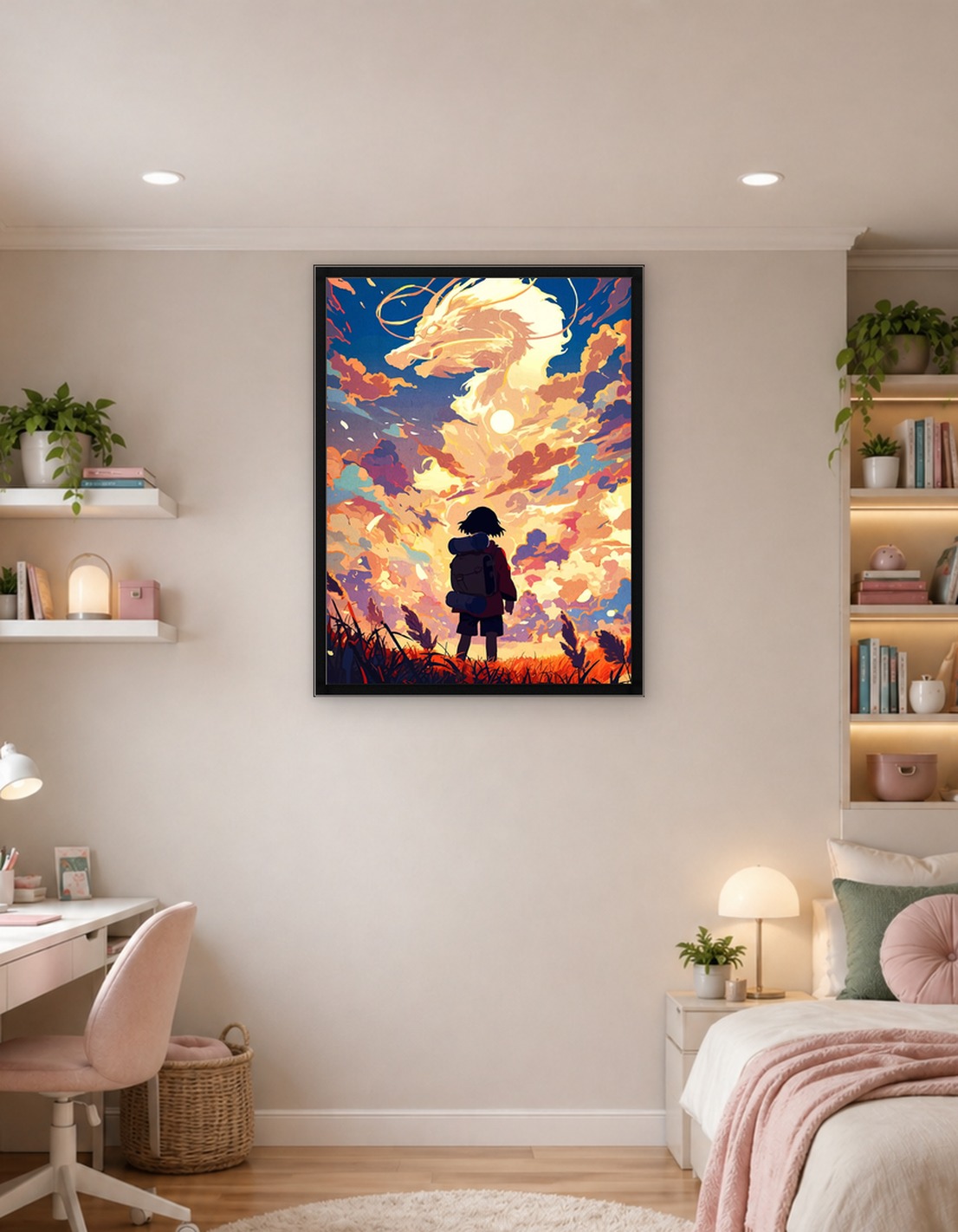 Child, Dragon, and Sunset Sky