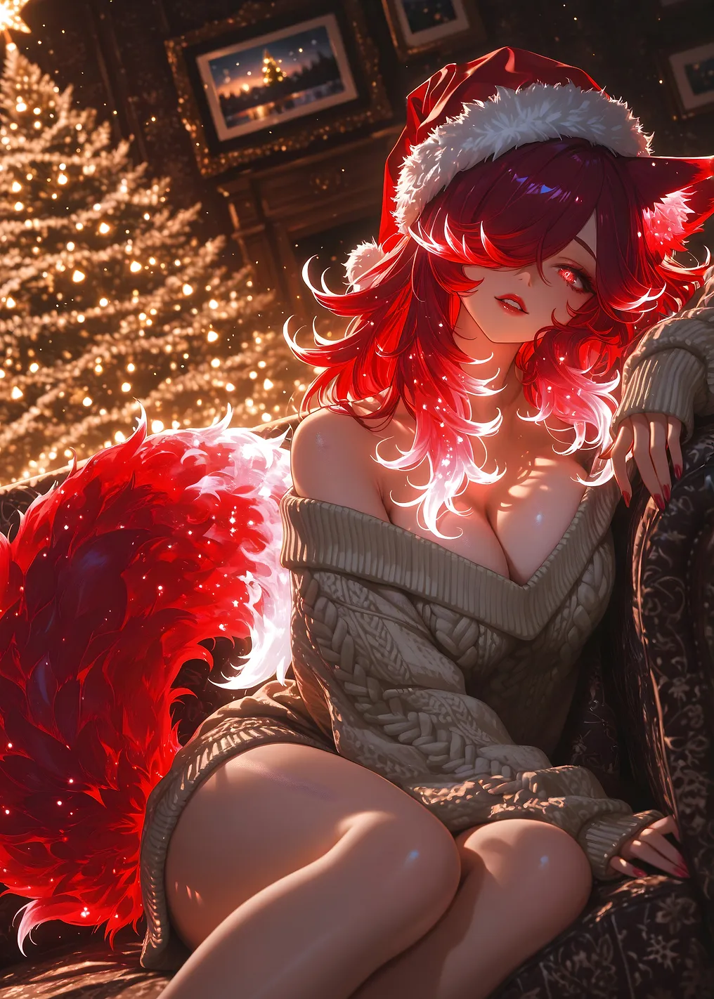 Christmas Anime Girl with Fox Tail