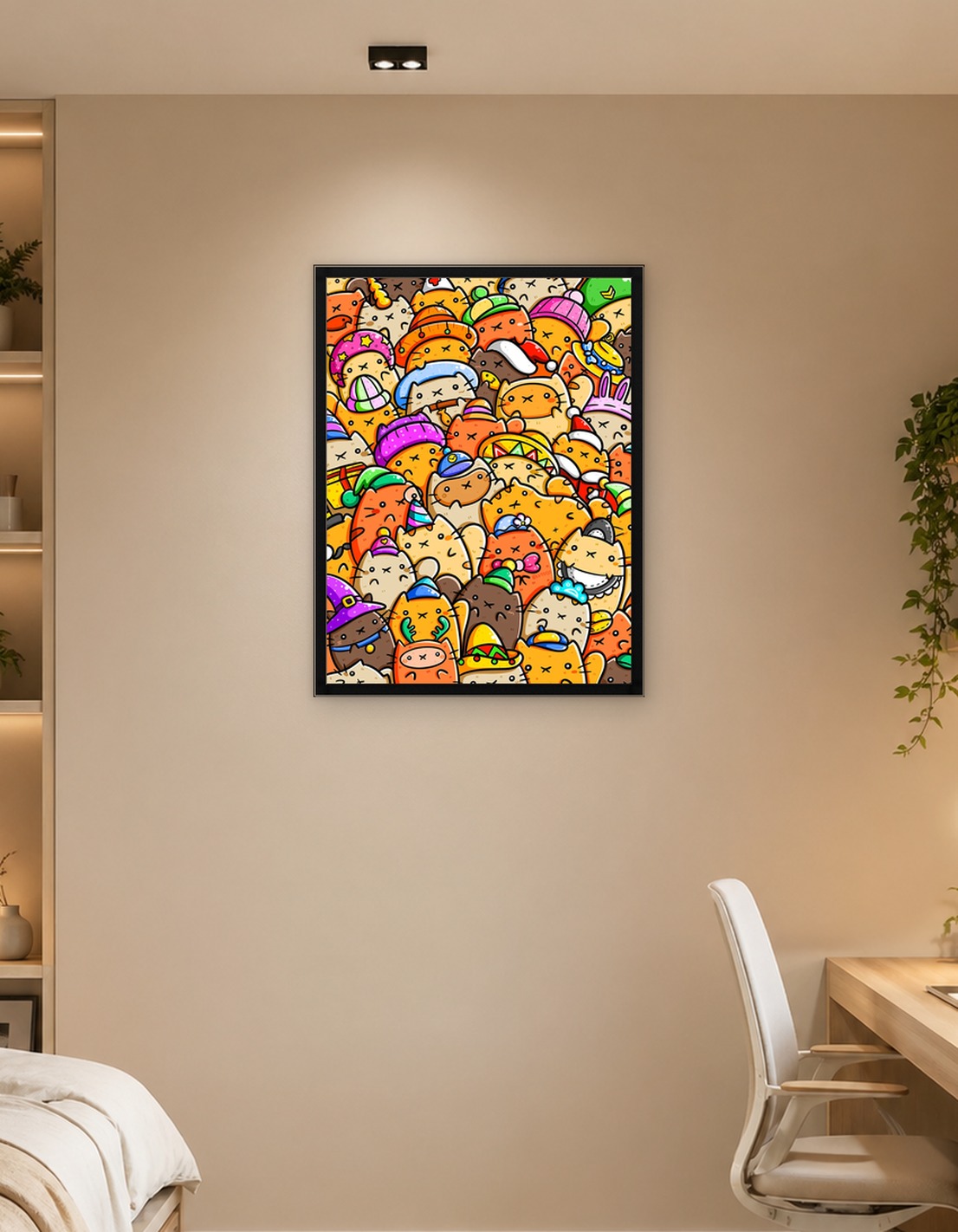 Cute Kawaii Fashion Cats Pattern Art Illustration