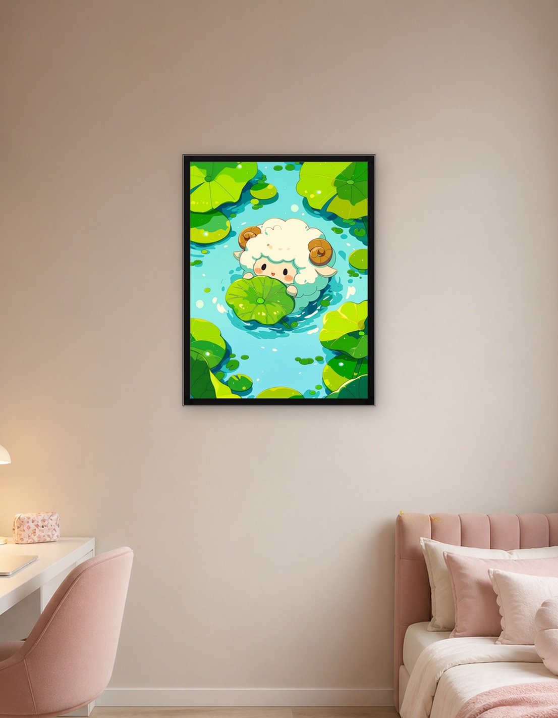 Cute Sheep in Lotus Pond
