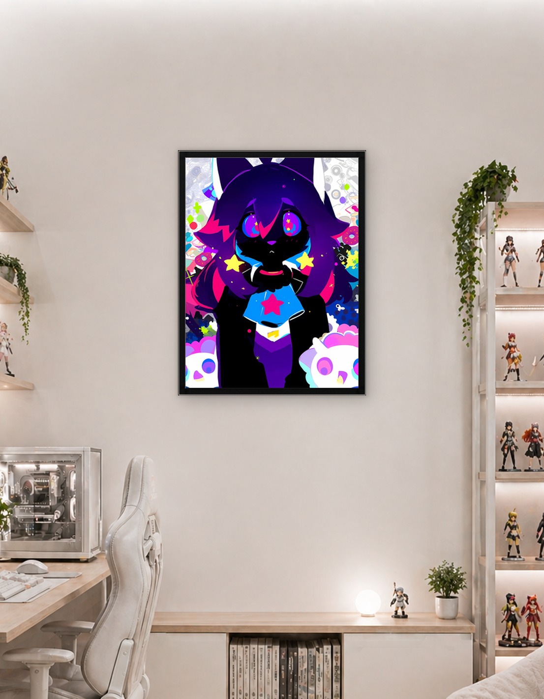 Cute Anime Cat Character with Stars