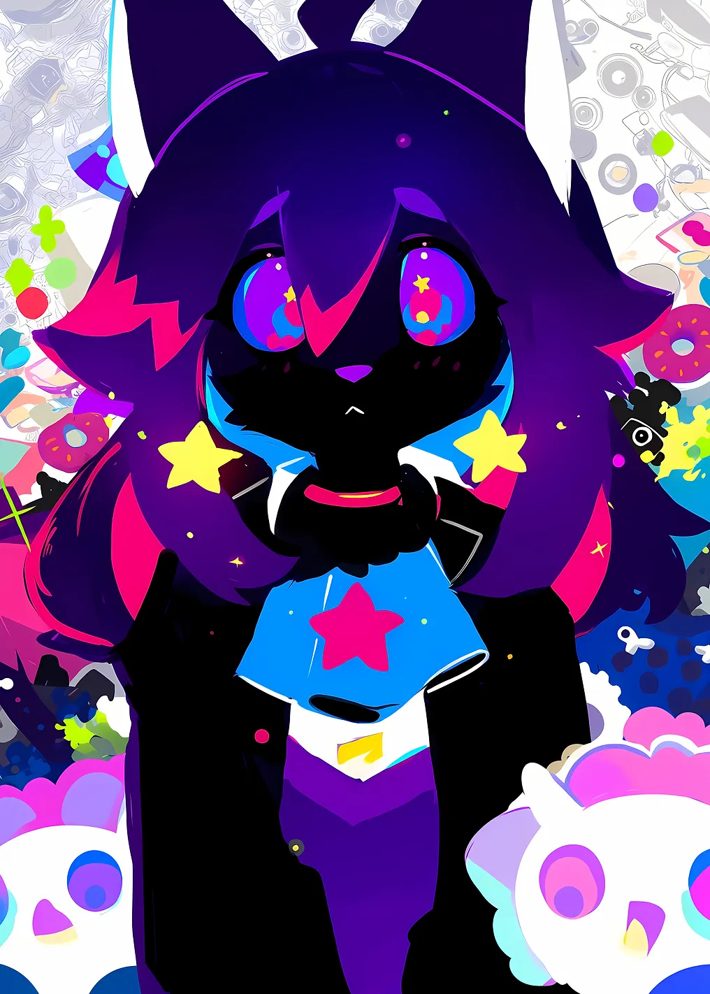 Cute Anime Cat Character with Stars