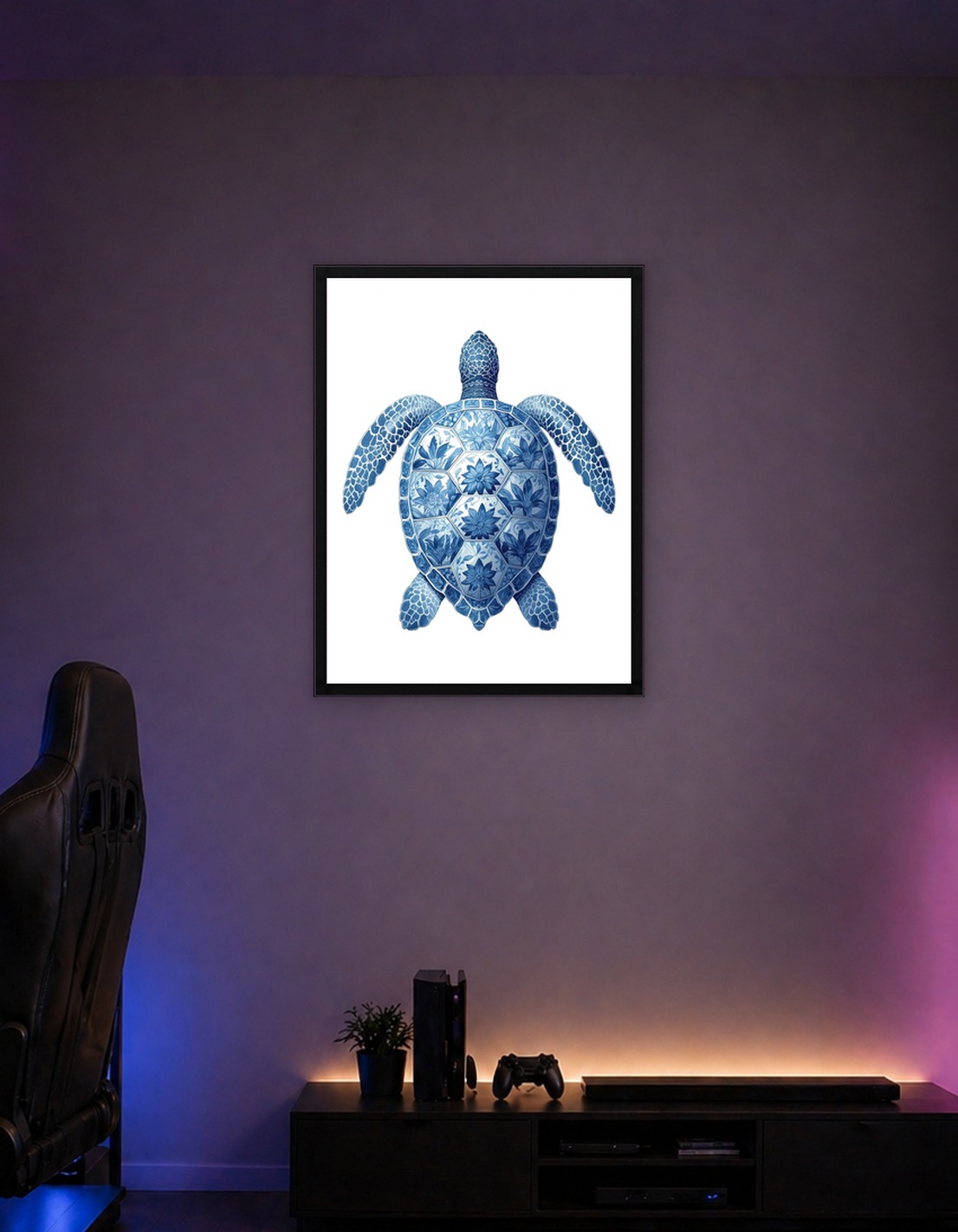 Blue and White Floral Turtle