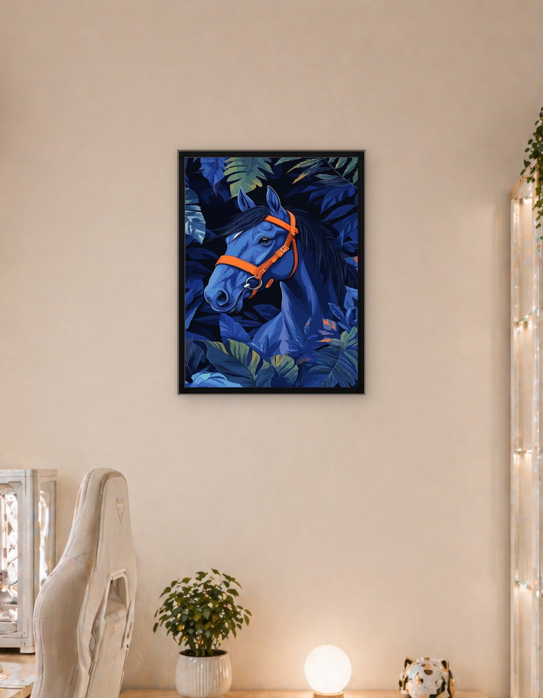 Blue Horse in Tropical Jungle