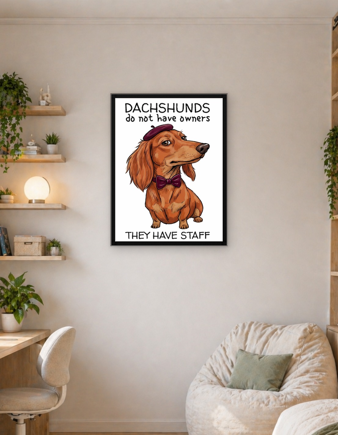 Dachshund with Beret and Bowtie