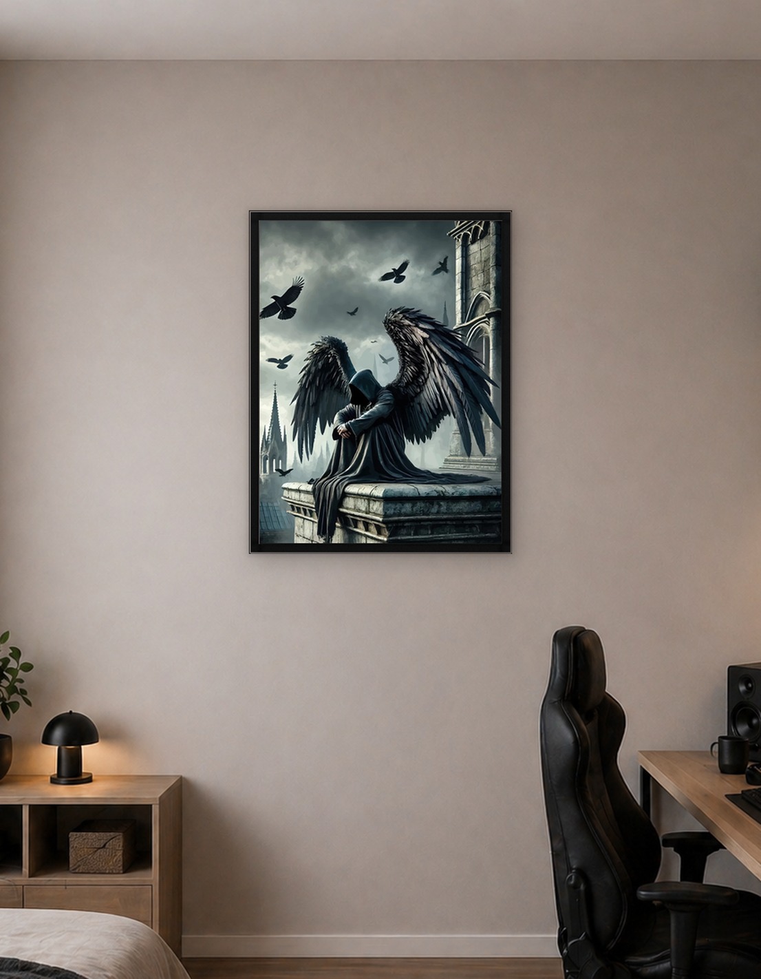 Dark Angel Sitting on Rooftop