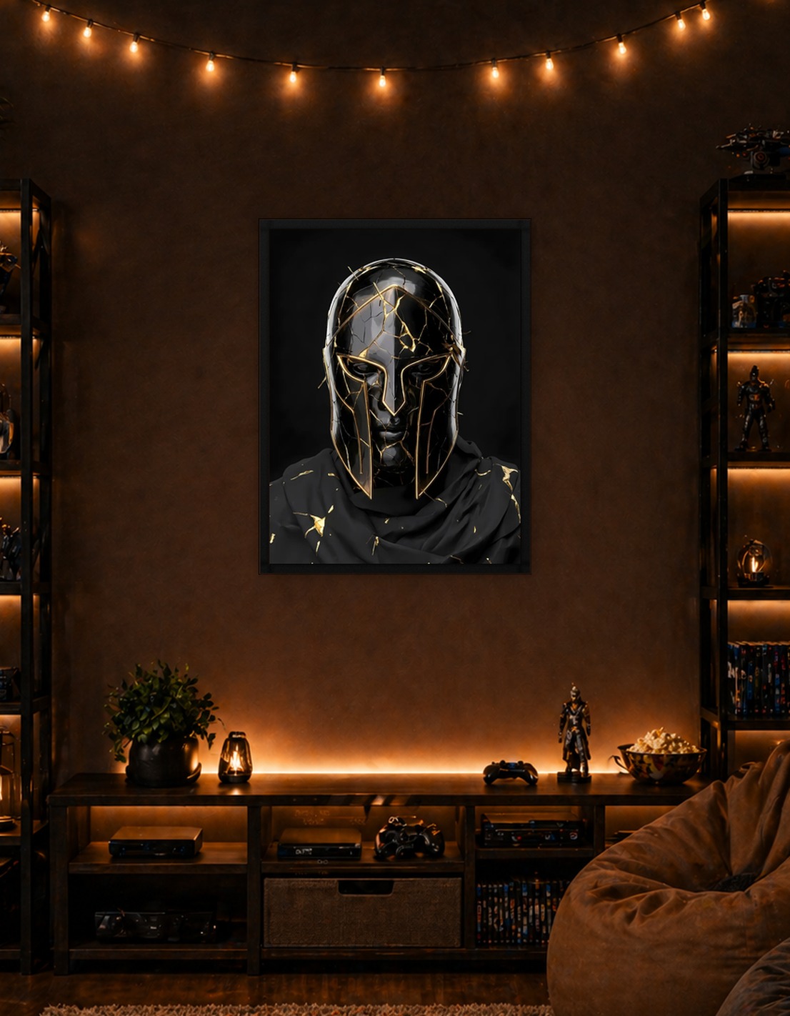 Cracked Black and Gold Spartan Helmet