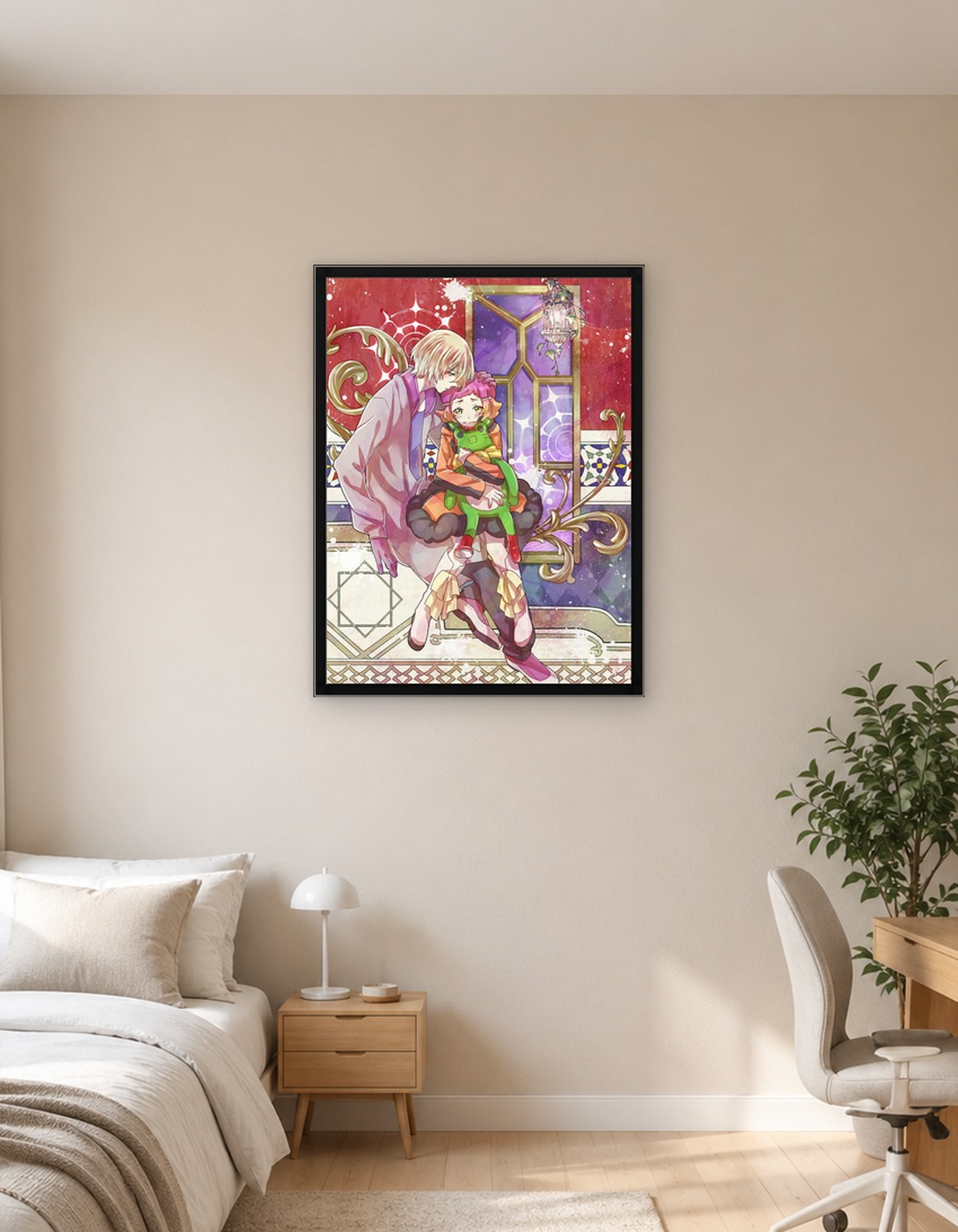 Anime-style comforting scene with two characters