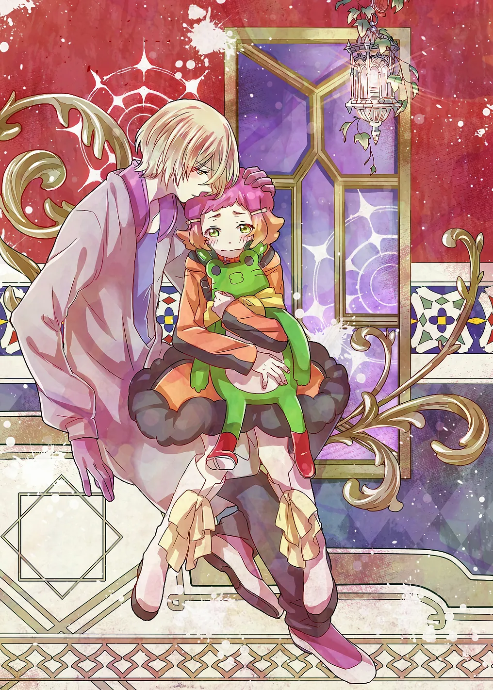 Anime-style comforting scene with two characters