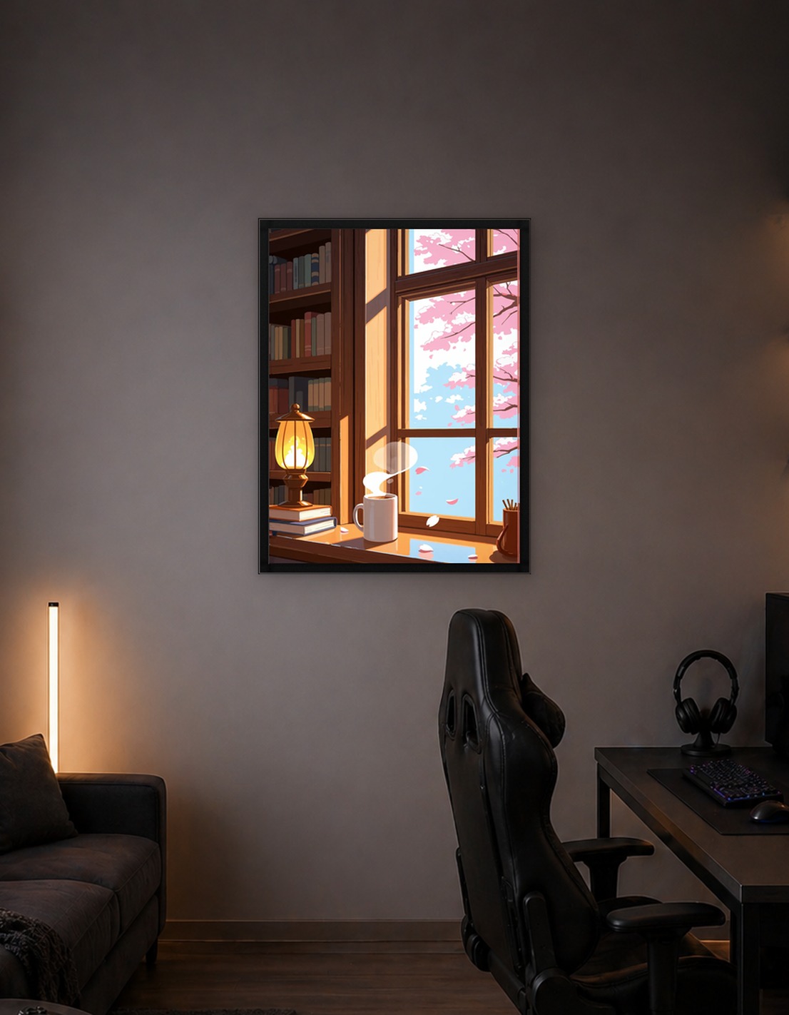 Anime Landscape Cozy Room with Cherry Blossom Sakura View