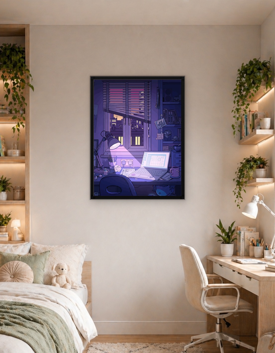 Cozy Desk Scene with City View