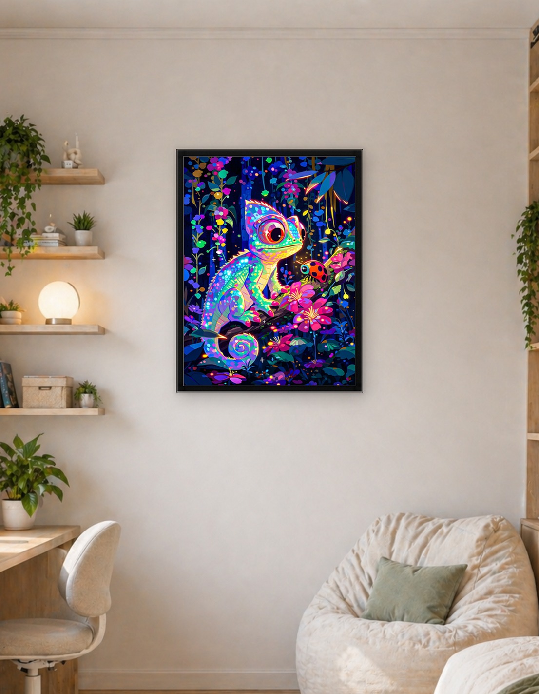 Chameleon and Ladybug in a Magical Forest