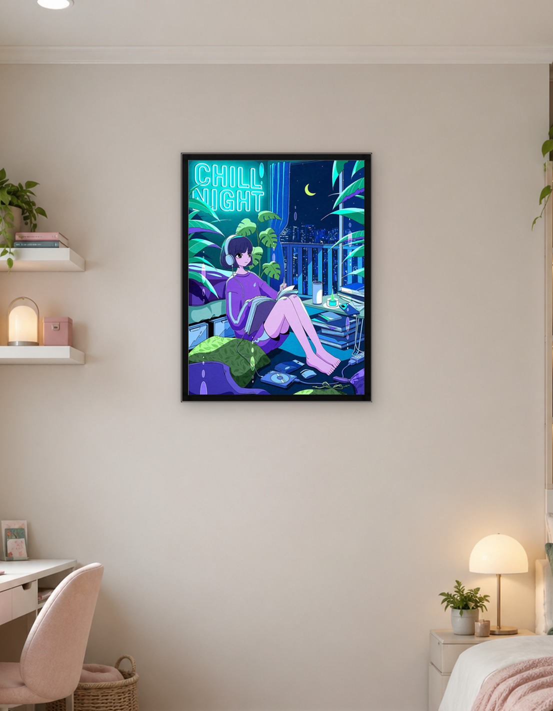 Chill Night Anime Girl Reading
