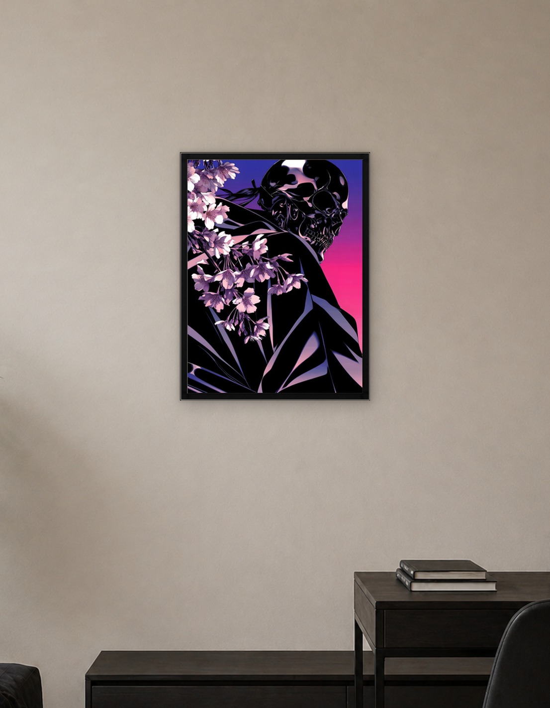 Chrome Skull with Cherry Blossoms