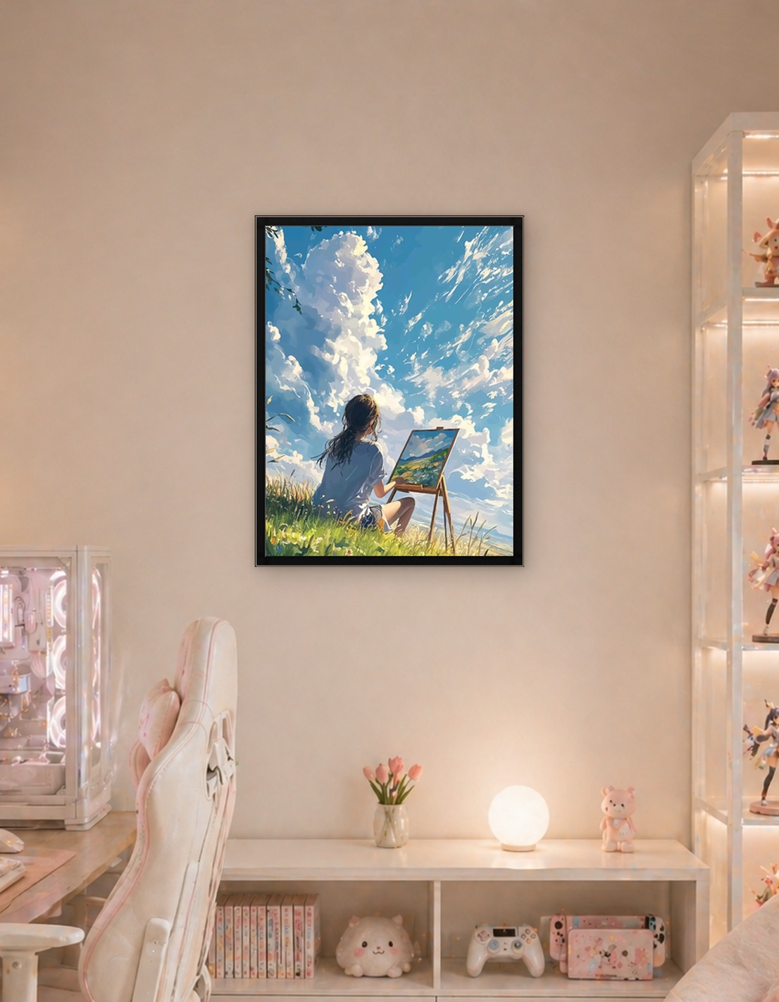 Artist Painting a Landscape Under a Cloudy Sky