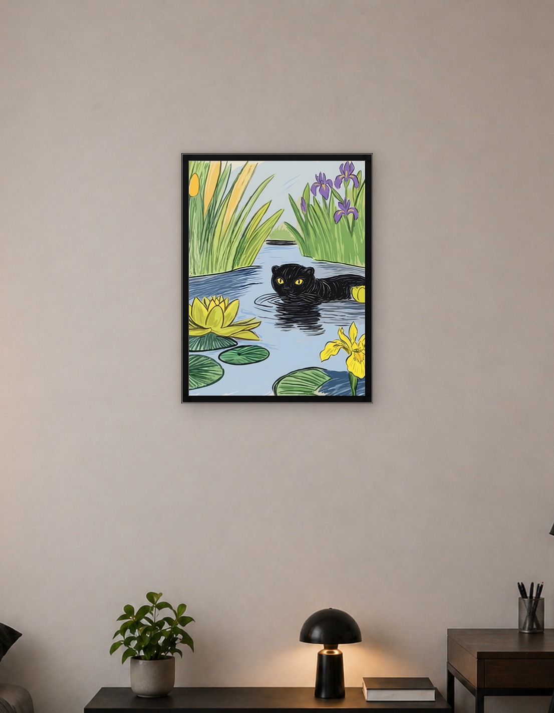 Black Otter Swimming in a Pond