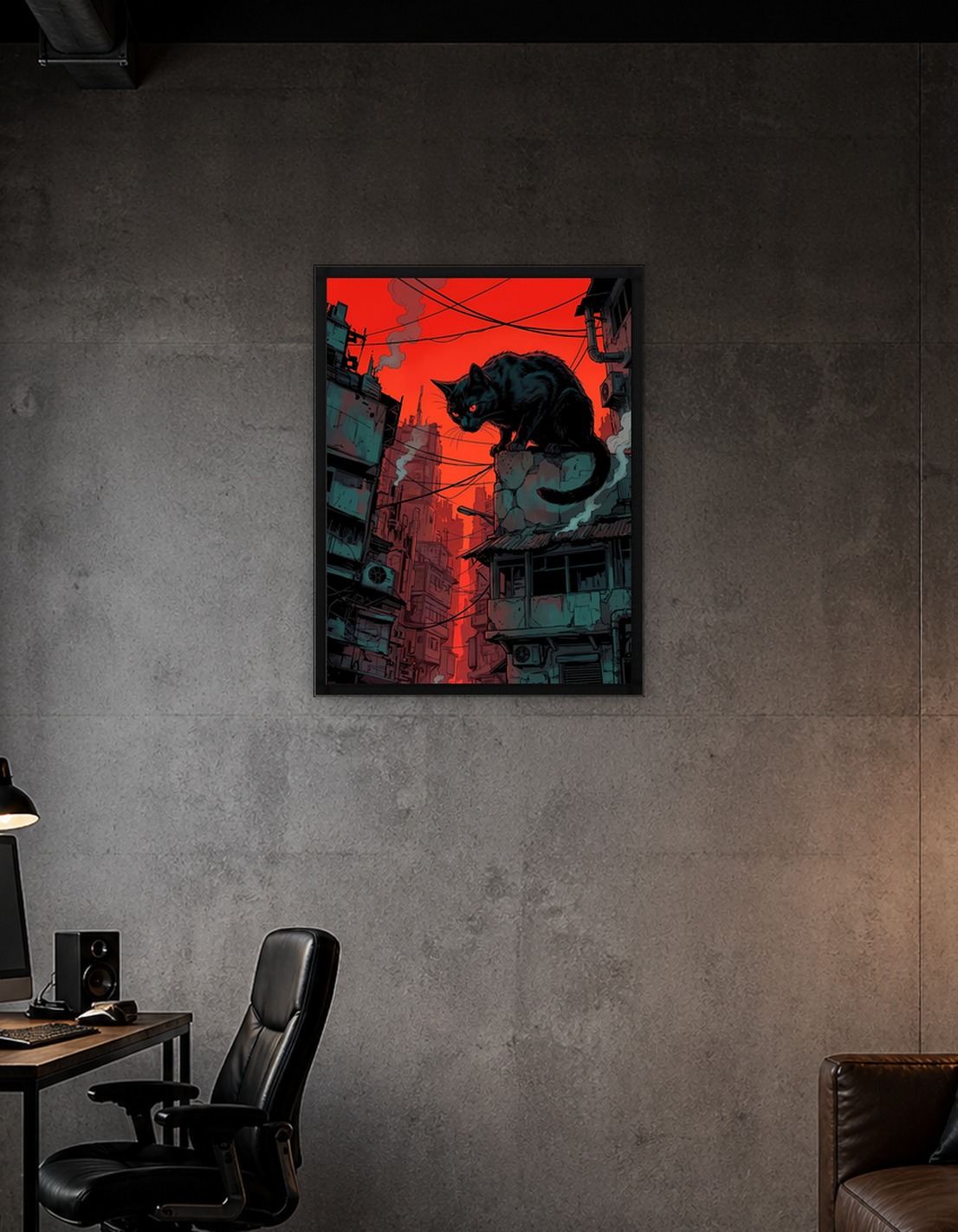 Black Cat in Urban Landscape