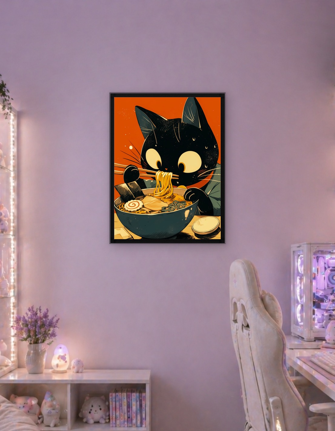 Черная кошка ест рамэн 2