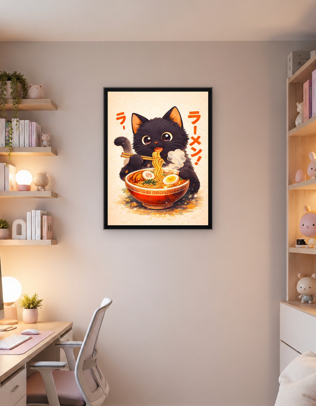 Black Cat Eating Ramen - 9335456