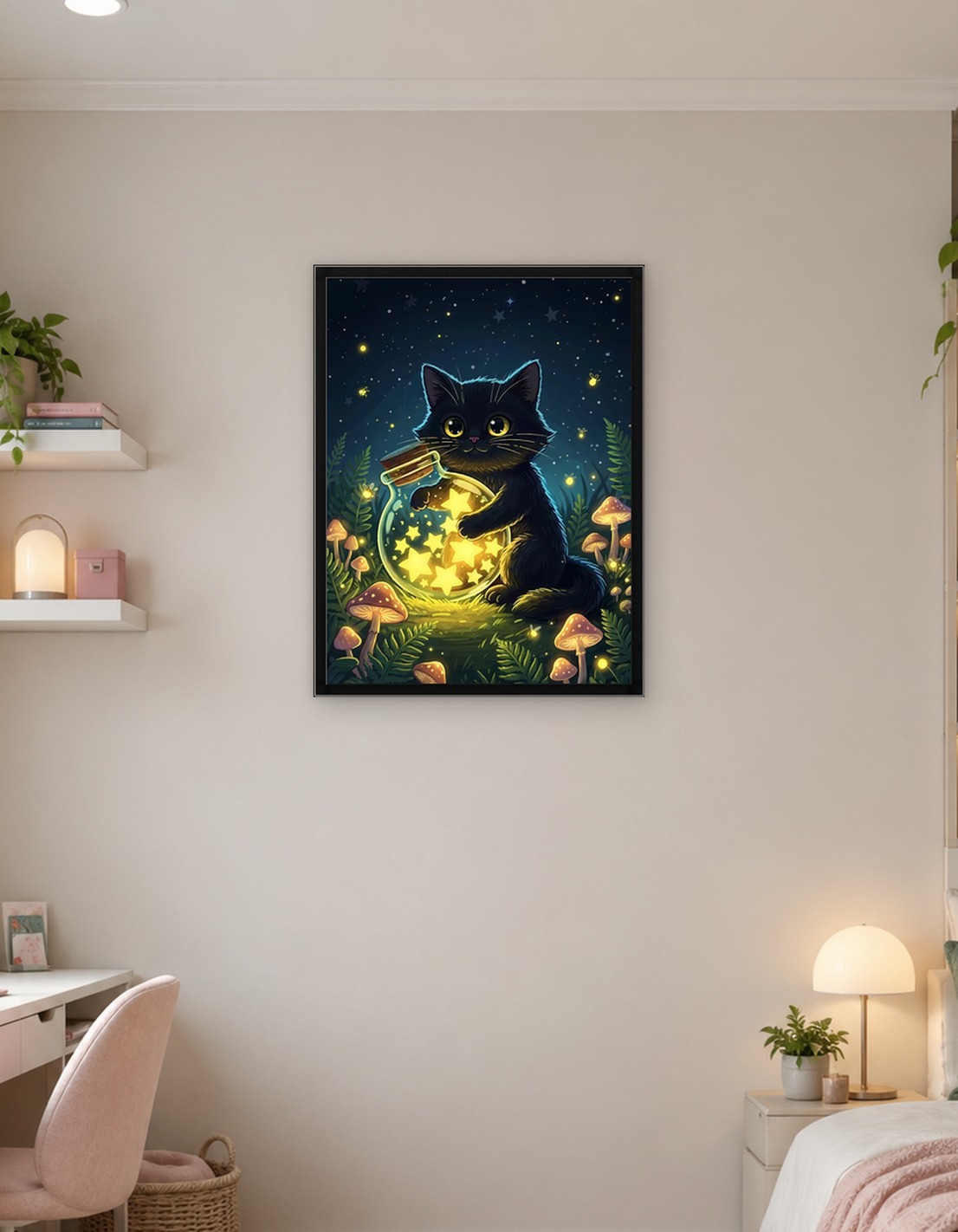 Черная кошка со звездной банкой 1