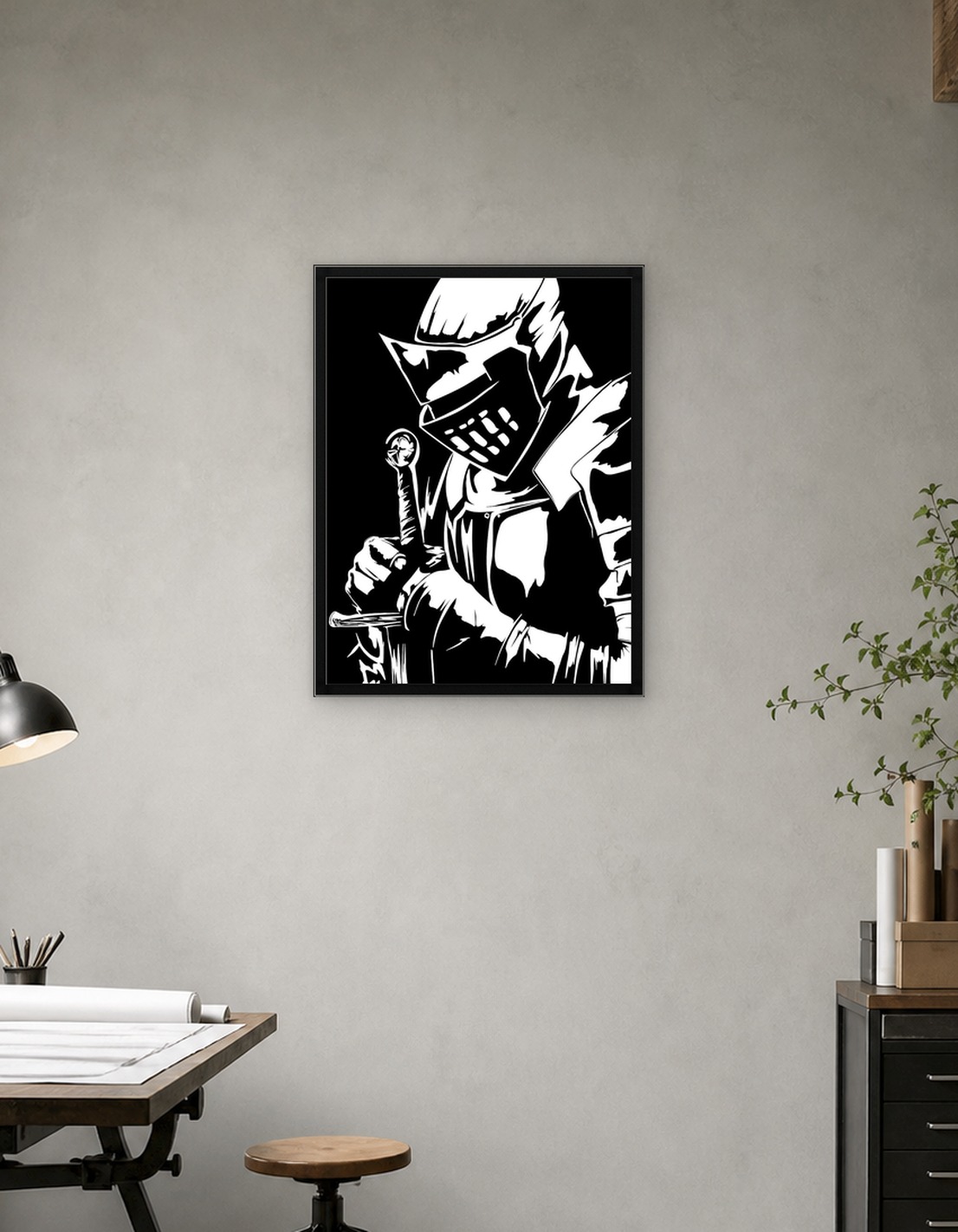 Black and White Knight Illustration